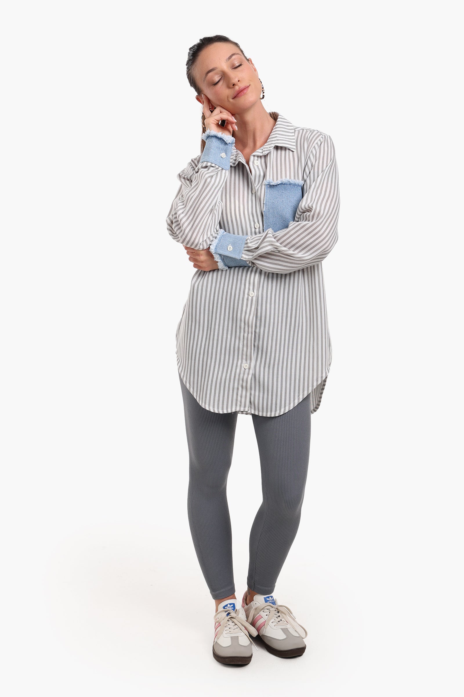 Striped Shirt with Denim Details