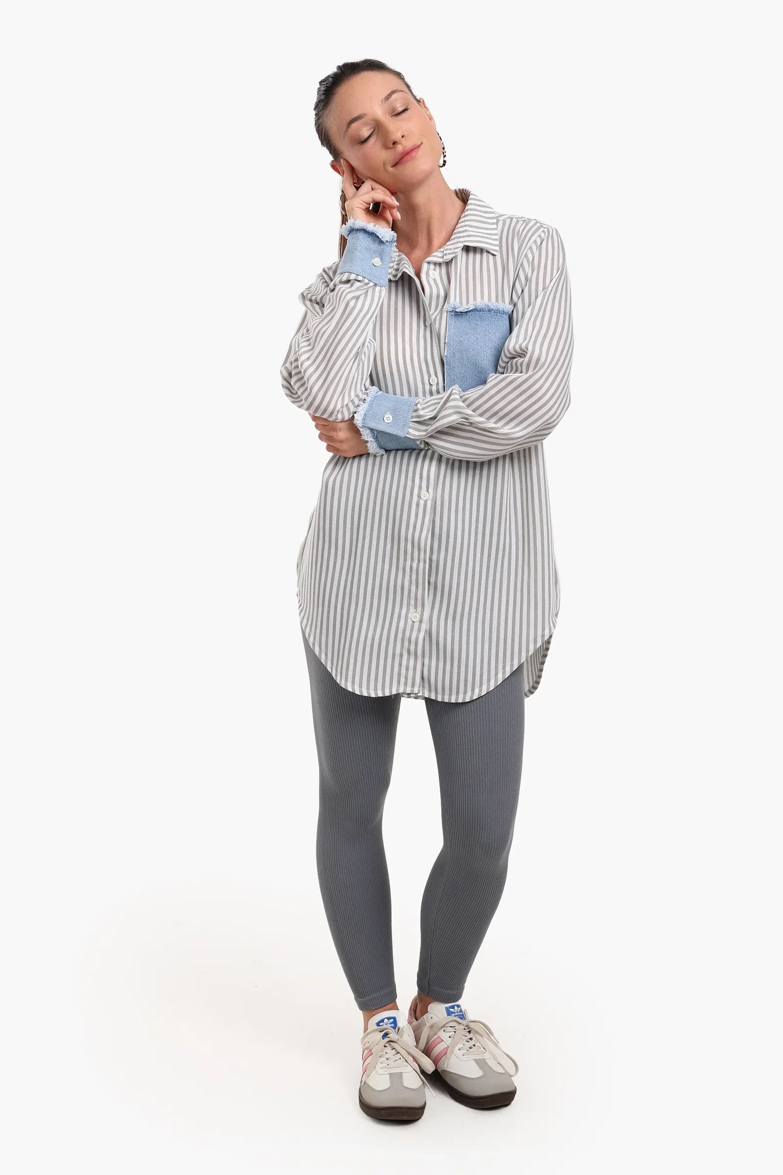 Striped Shirt with Denim Details