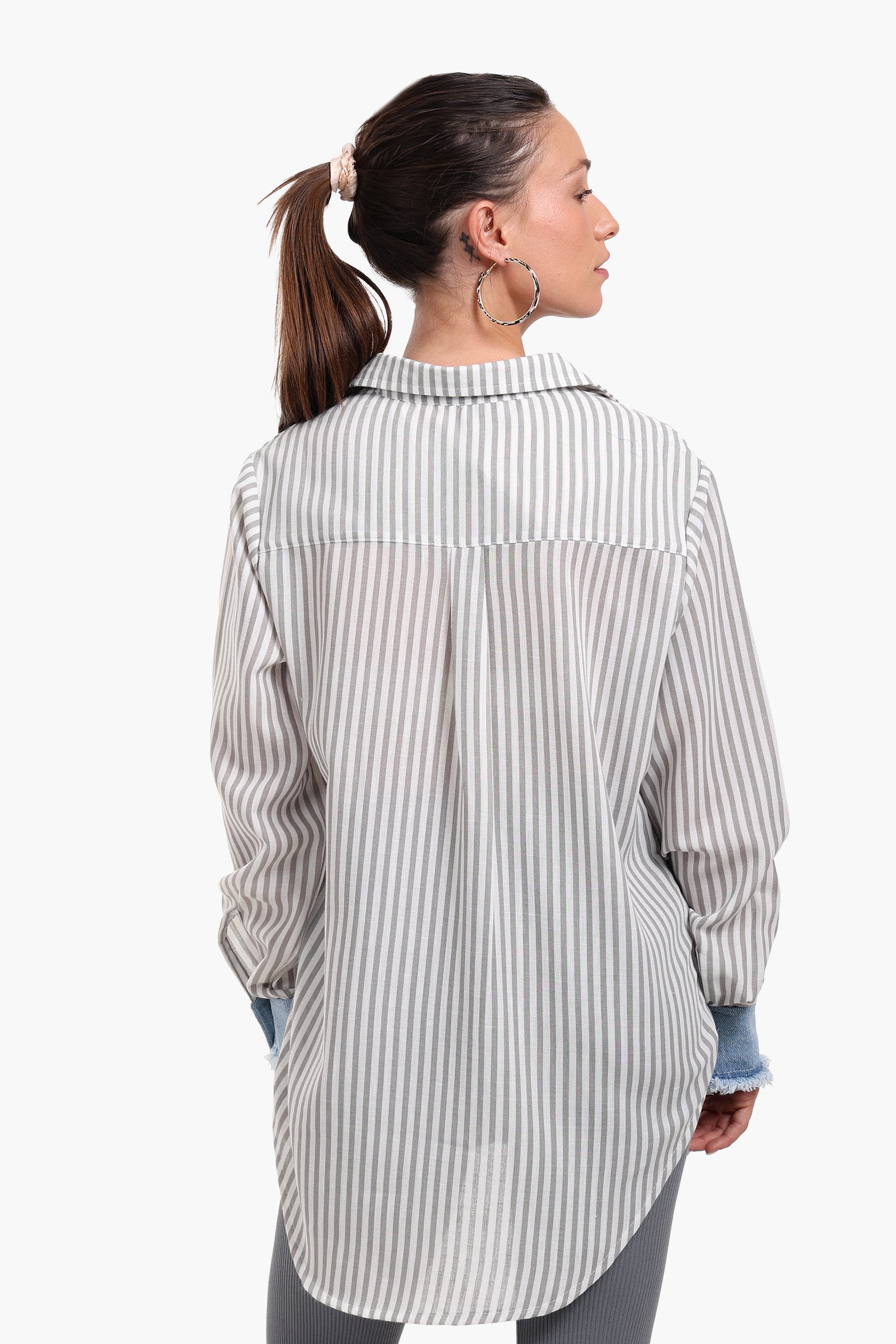 Striped Shirt with Denim Details
