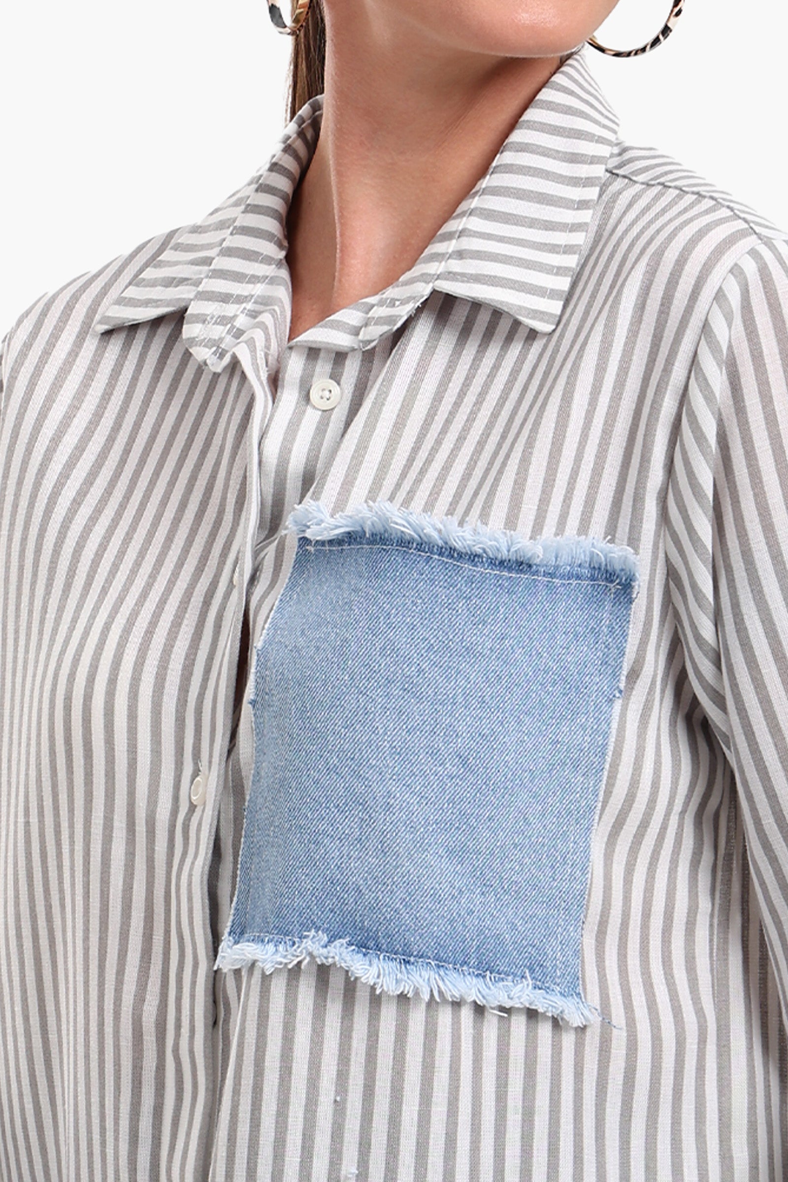 Striped Shirt with Denim Details