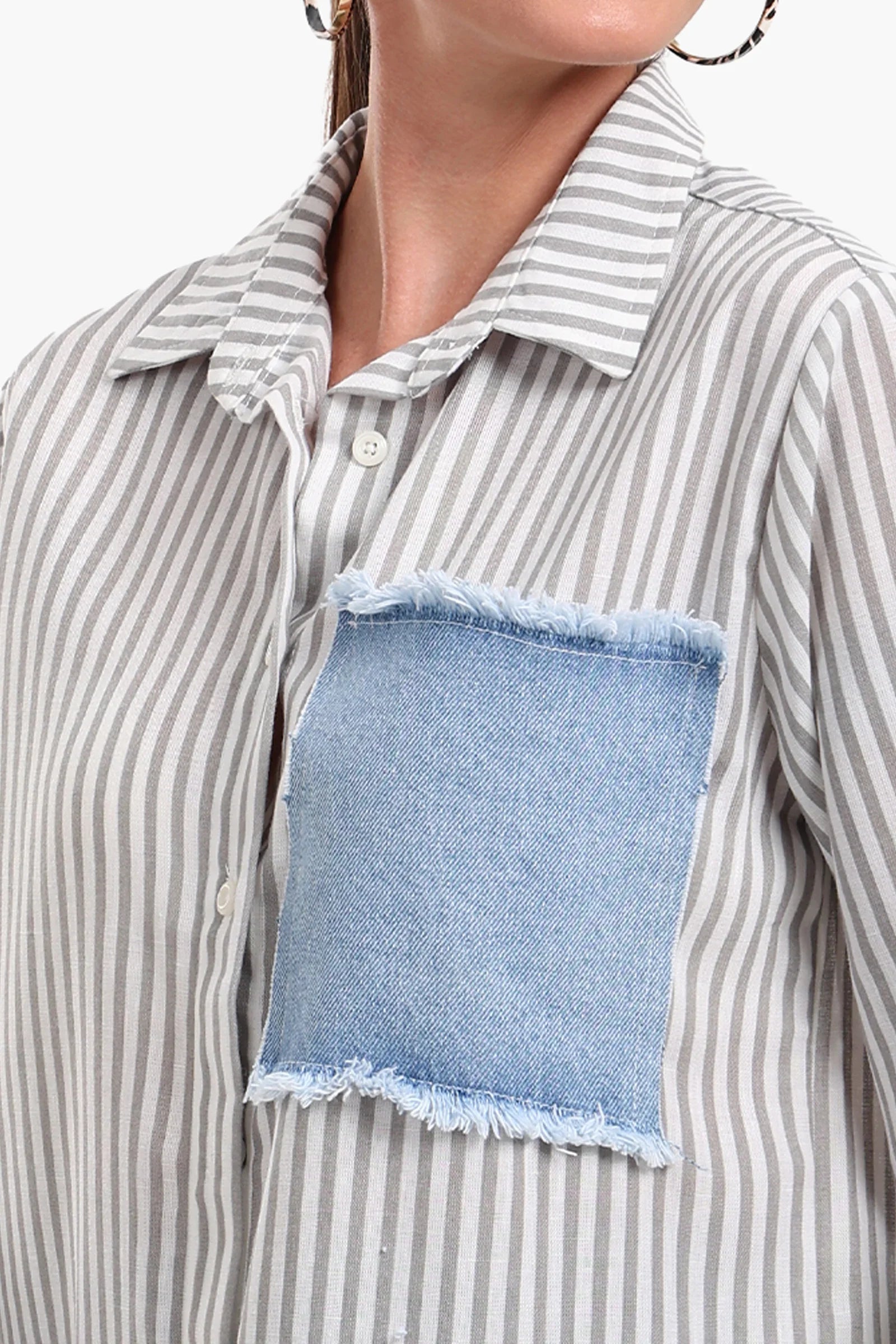Striped Shirt with Denim Details