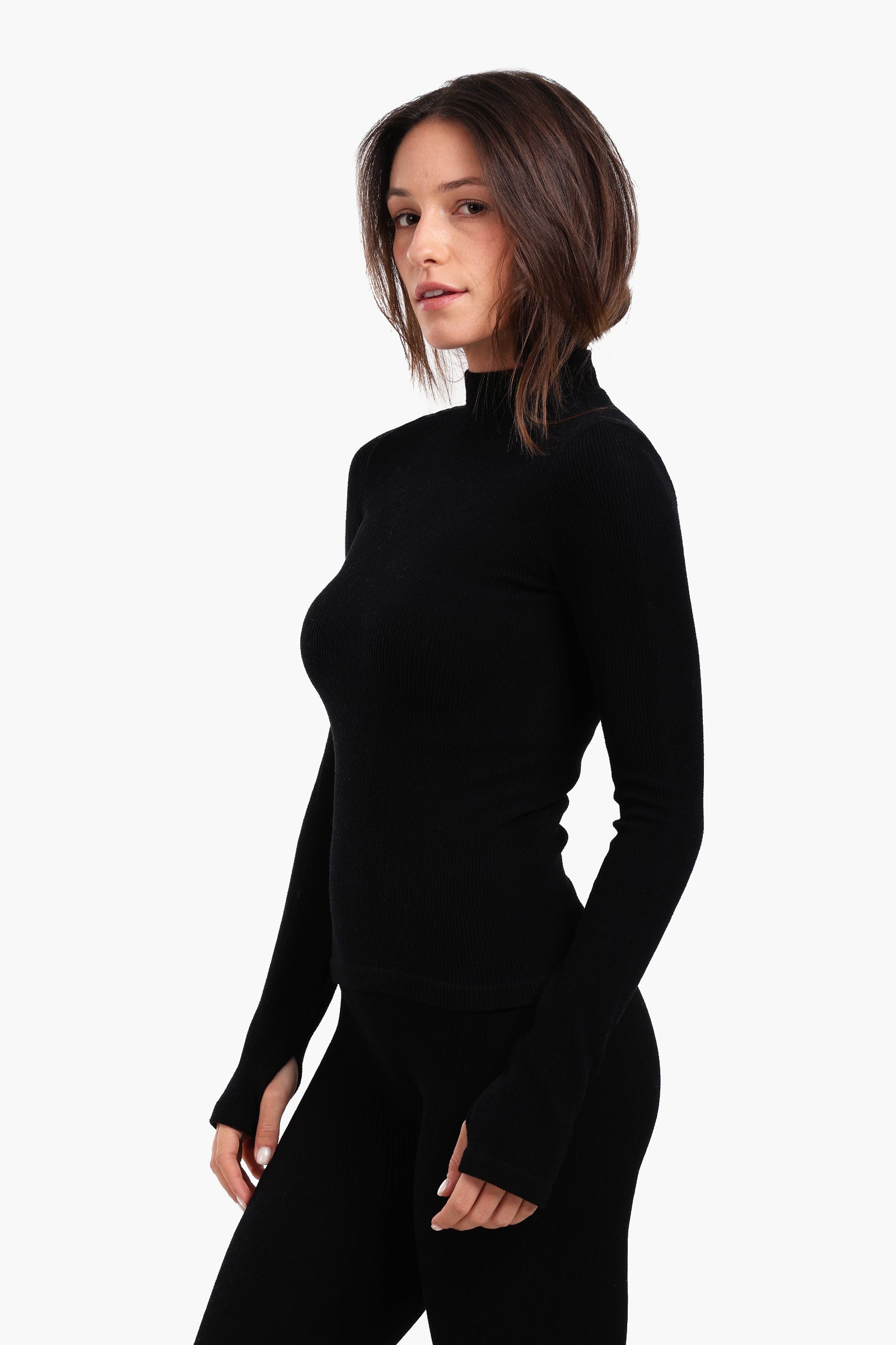 High Neck Top with Thumbhole