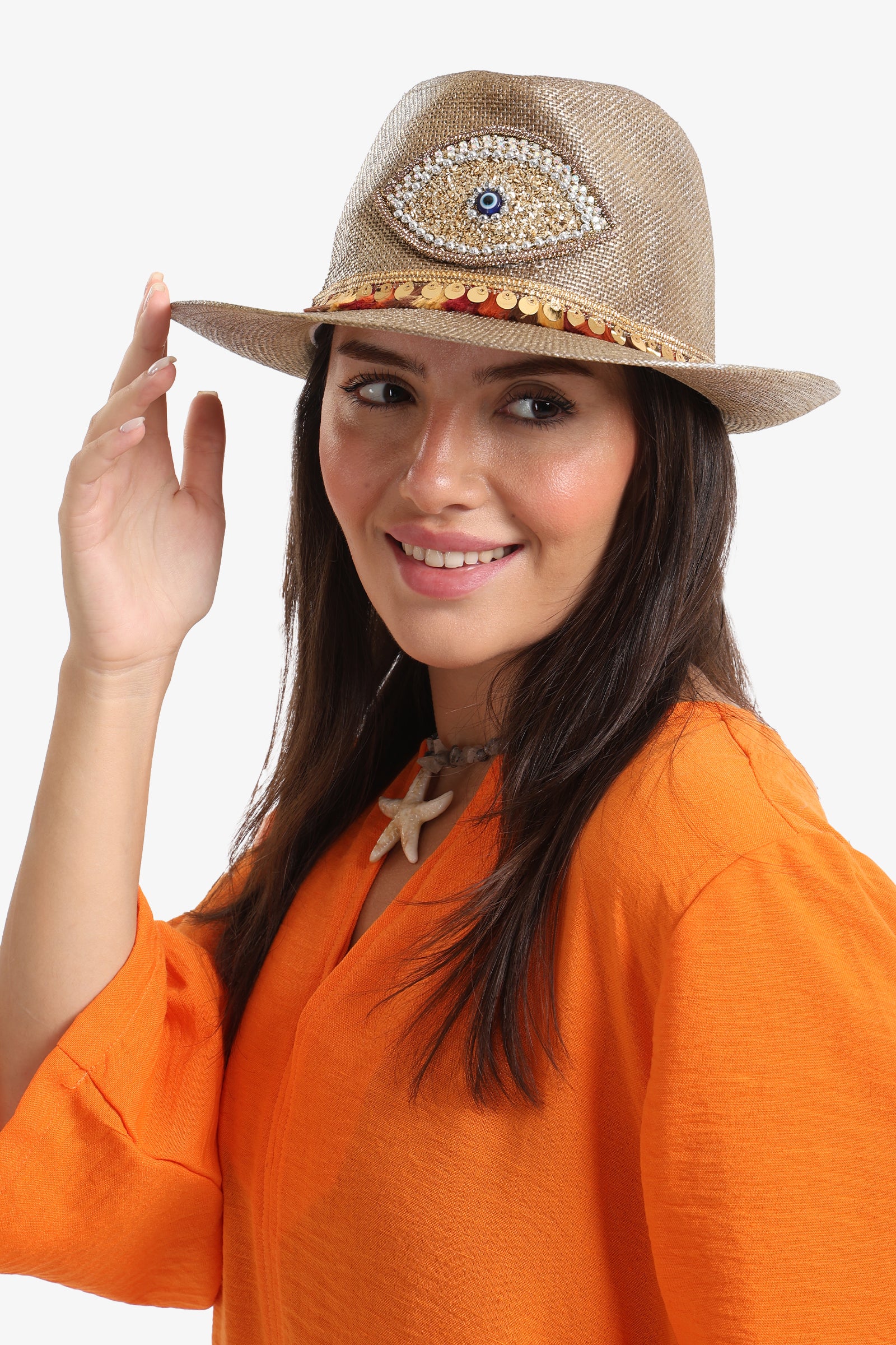 Embroidered Eye Motif Hat