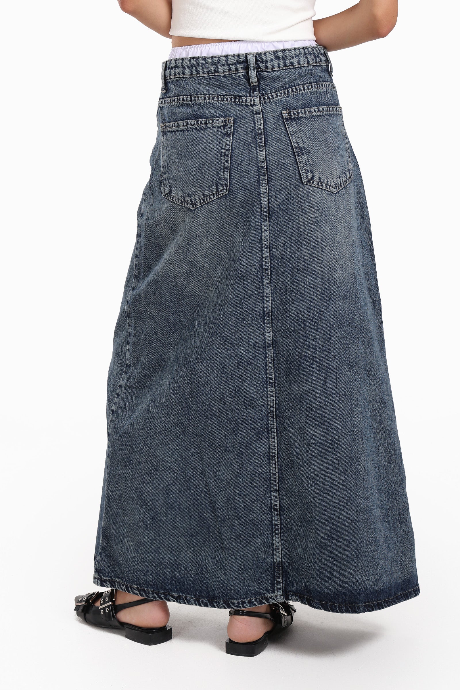 Denim Maxi Skirt with Slit