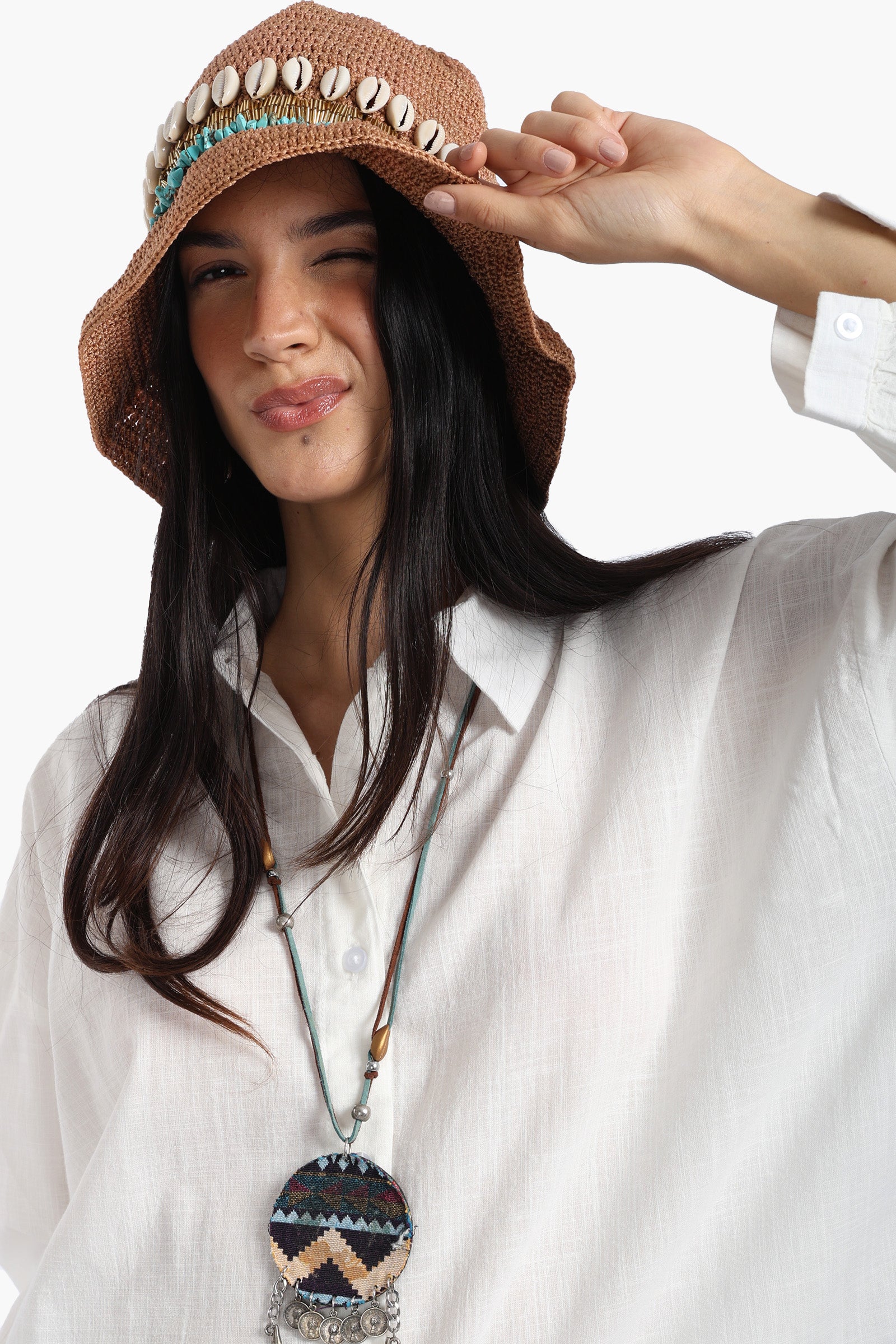 Beach Hat With Shell Details