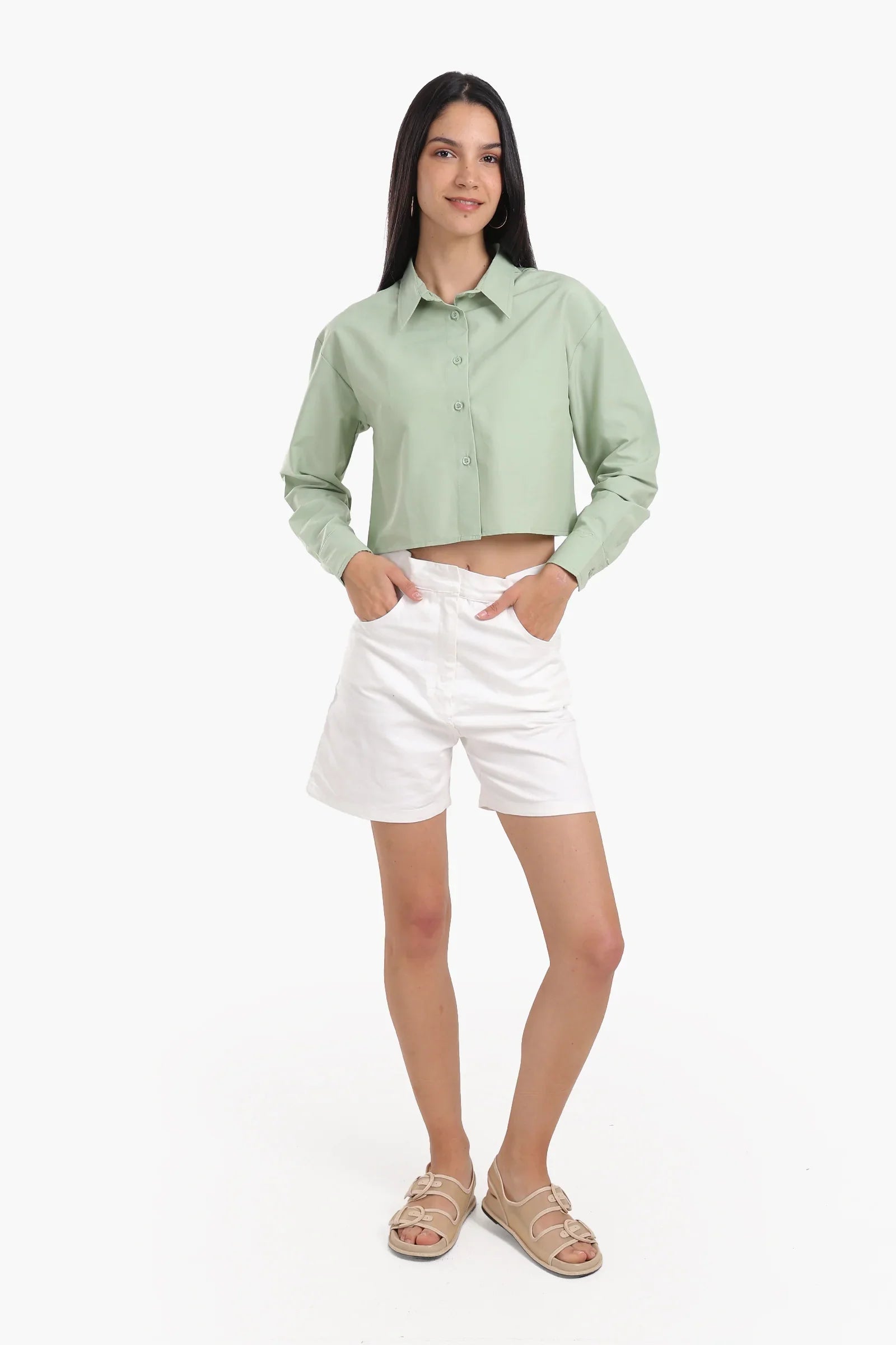 Dropped Shoulder Cropped Shirt