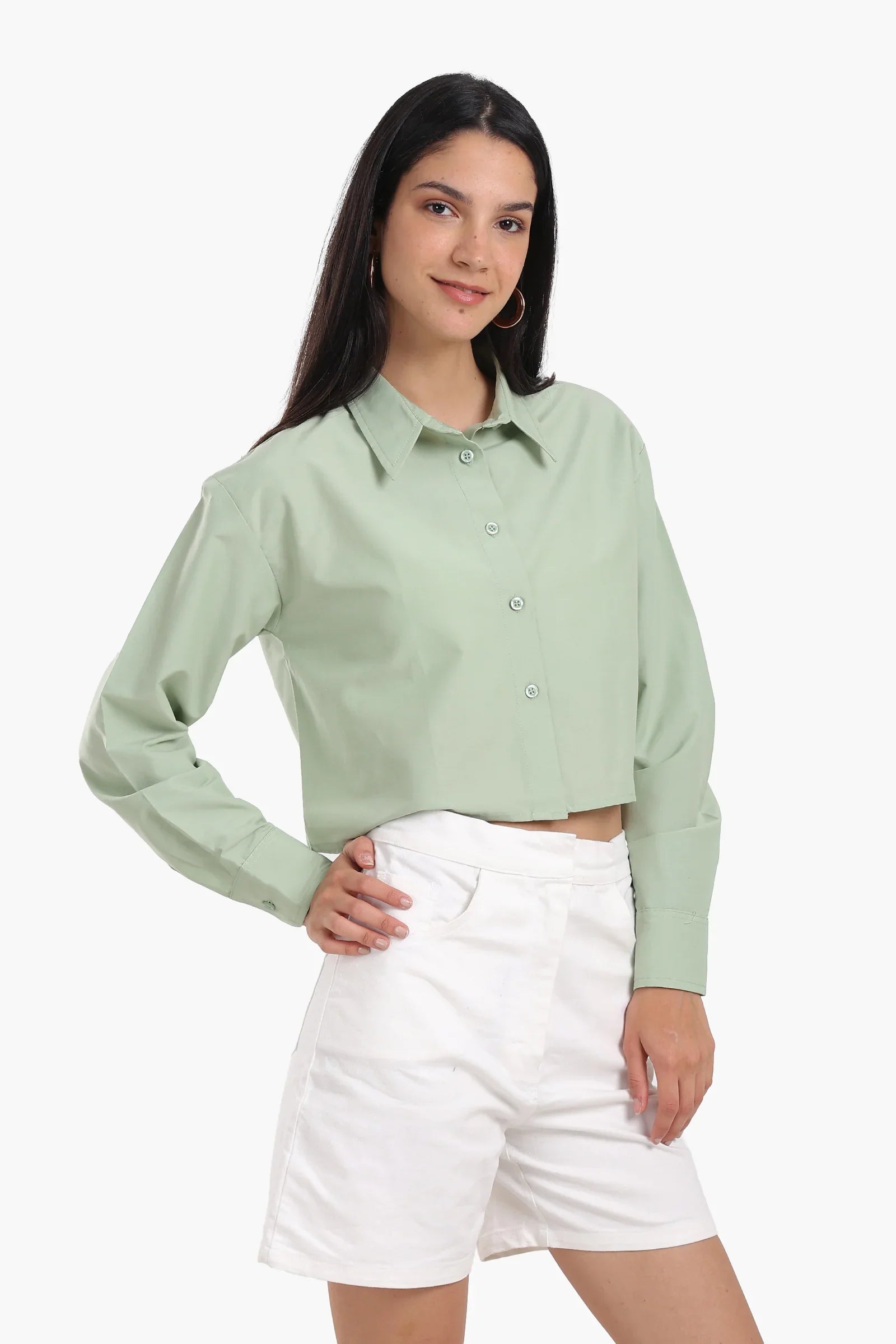 Dropped Shoulder Cropped Shirt