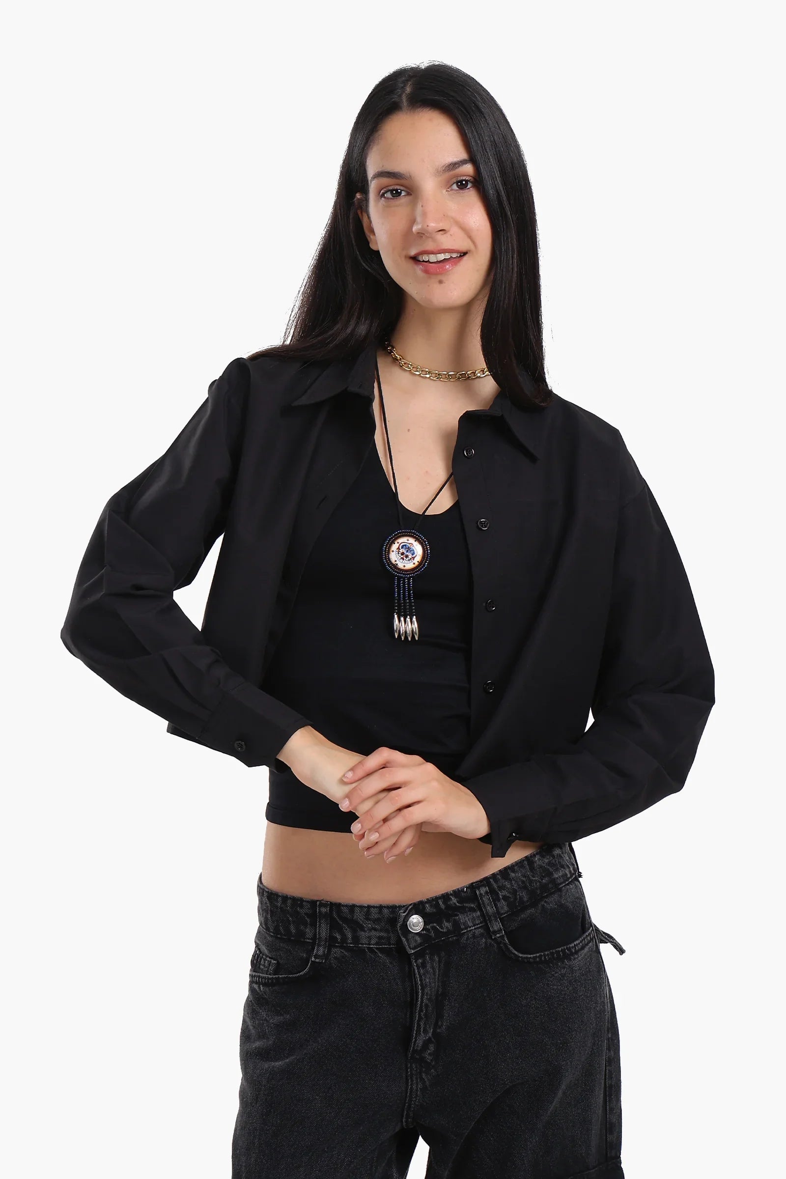 Dropped Shoulder Cropped Shirt