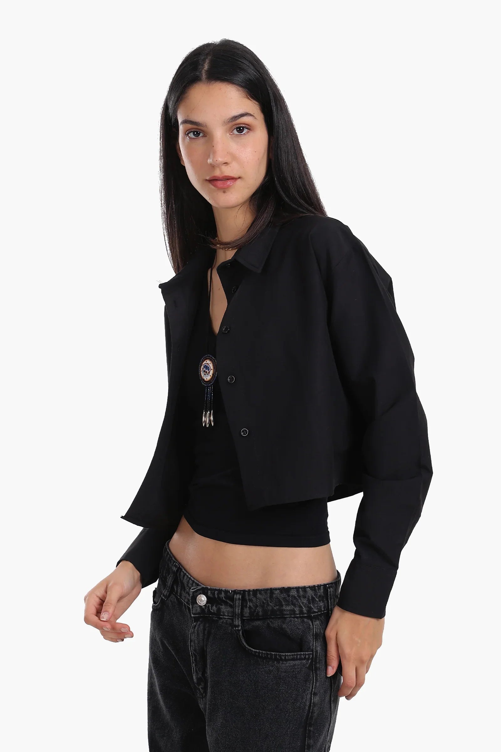 Dropped Shoulder Cropped Shirt