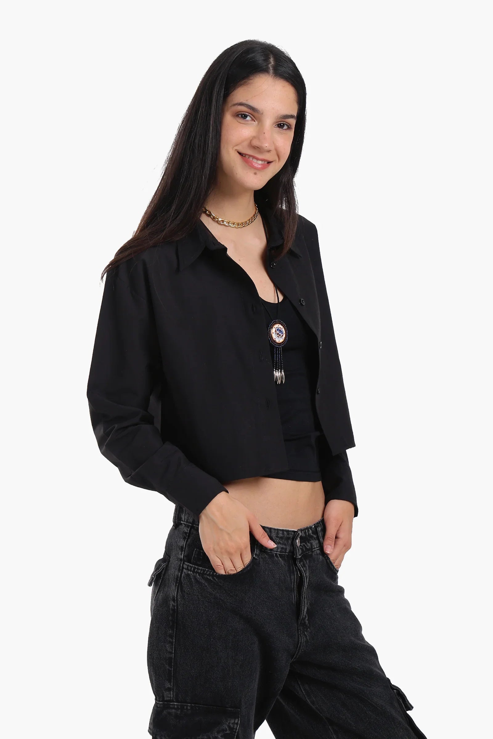 Dropped Shoulder Cropped Shirt