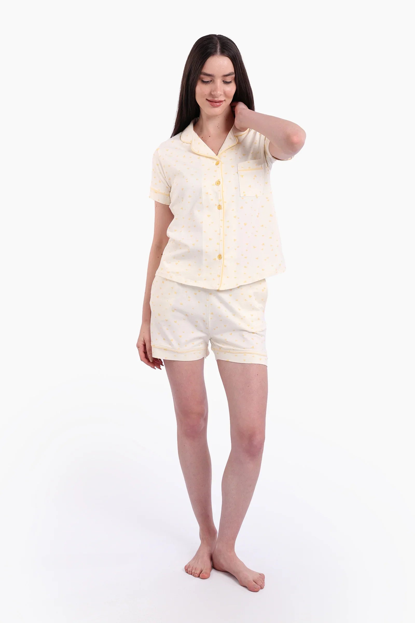 Pyjama Set with Yellow Hearts