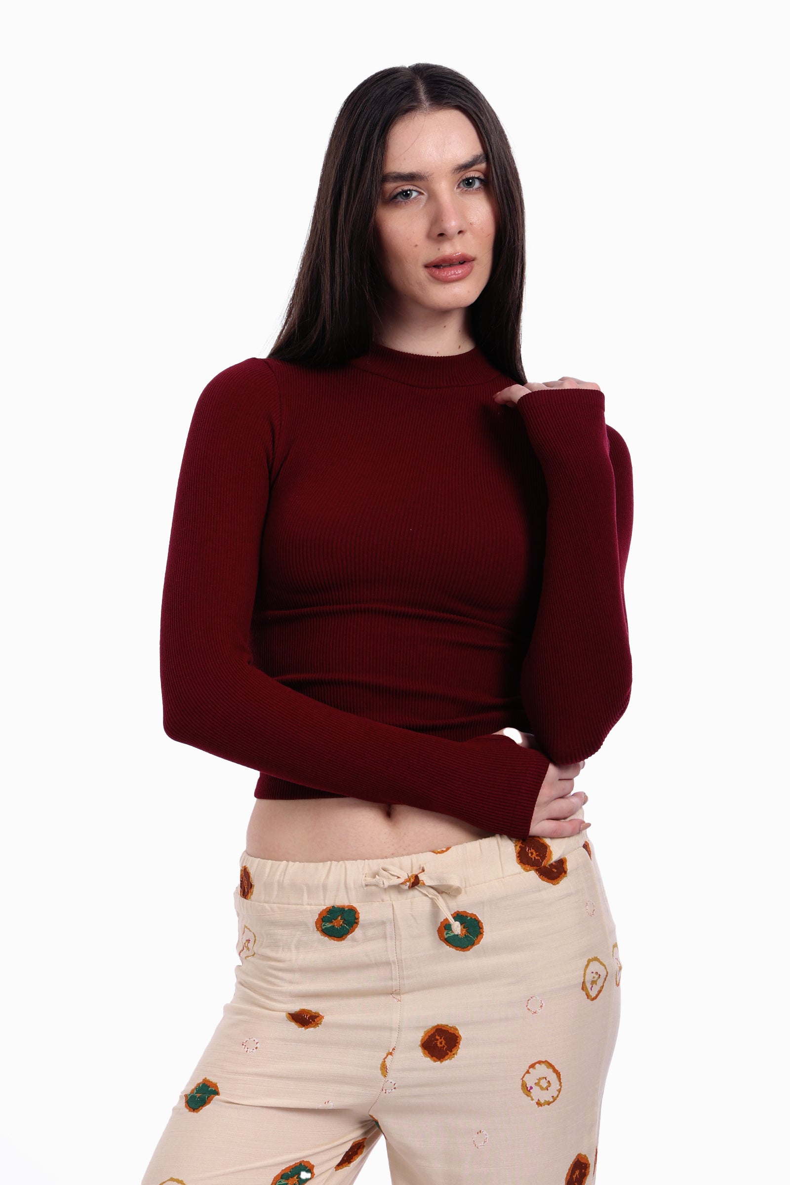 High Neck Top with Thumbhole