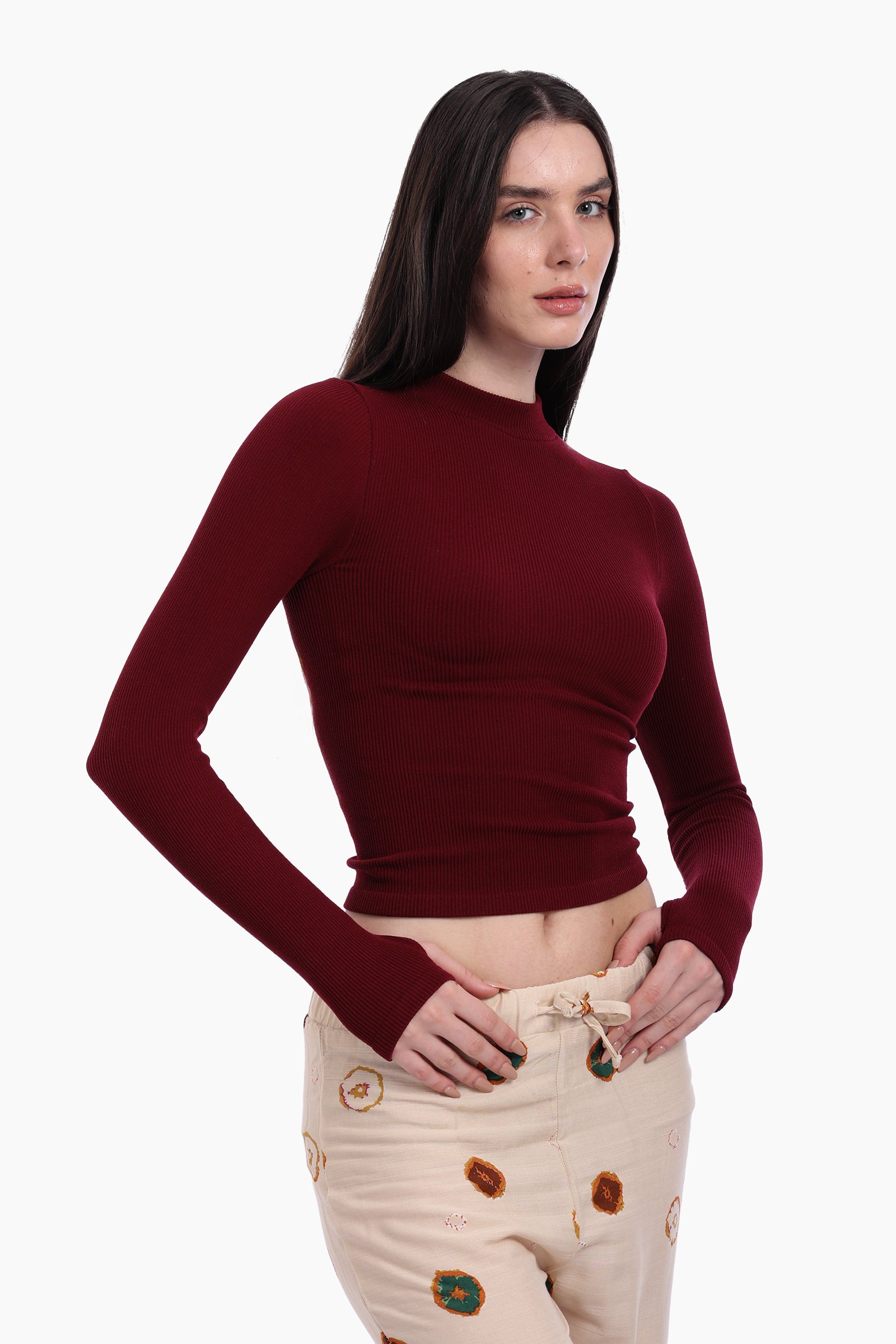 High Neck Top with Thumbhole