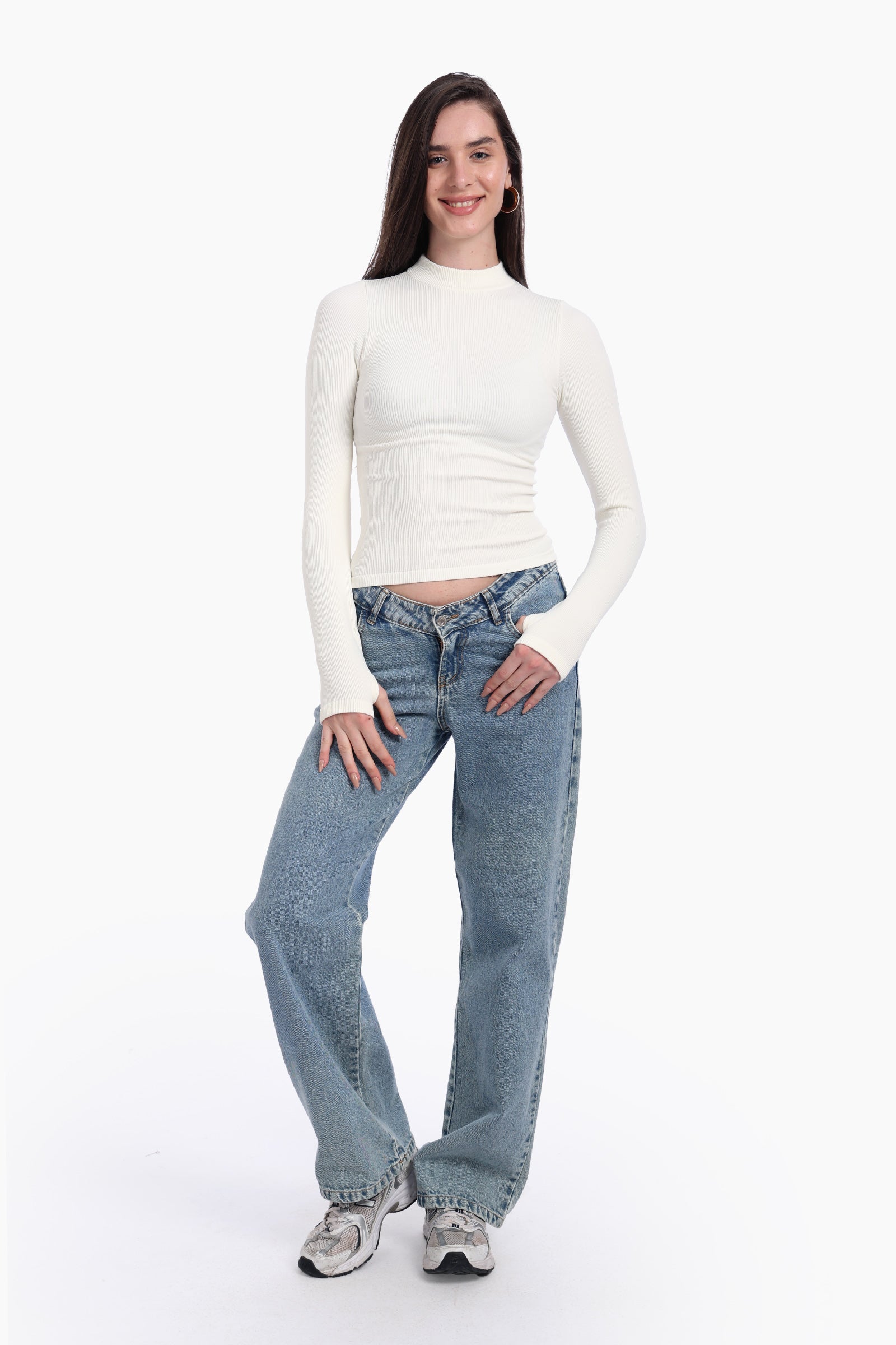 High Neck Top with Thumbhole
