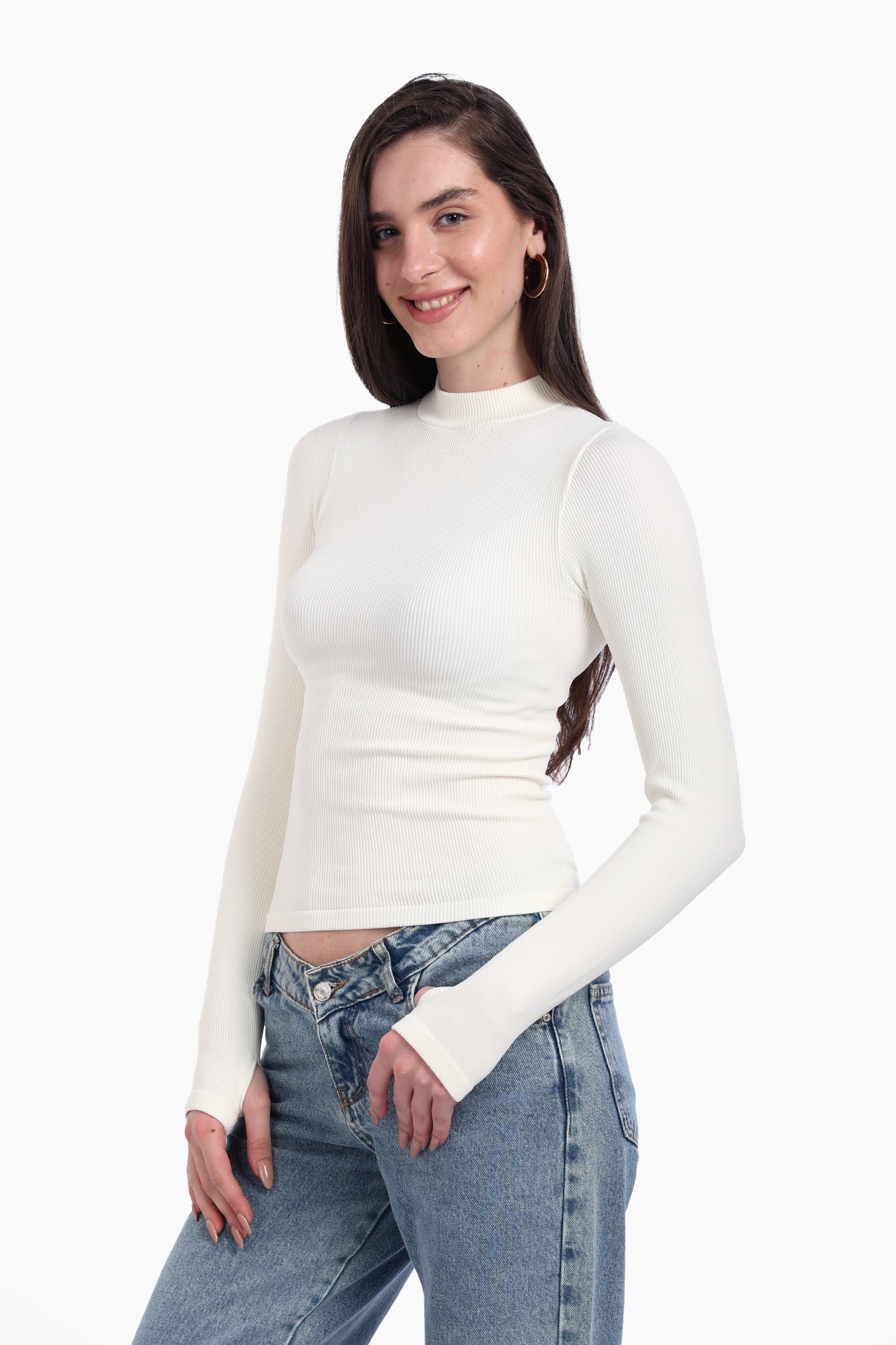 High Neck Top with Thumbhole