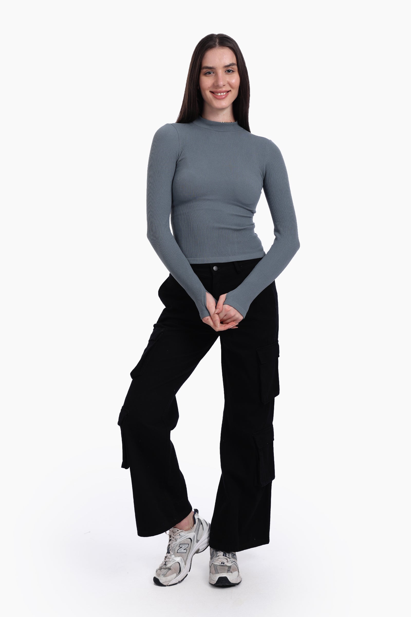 High Neck Top with Thumbhole