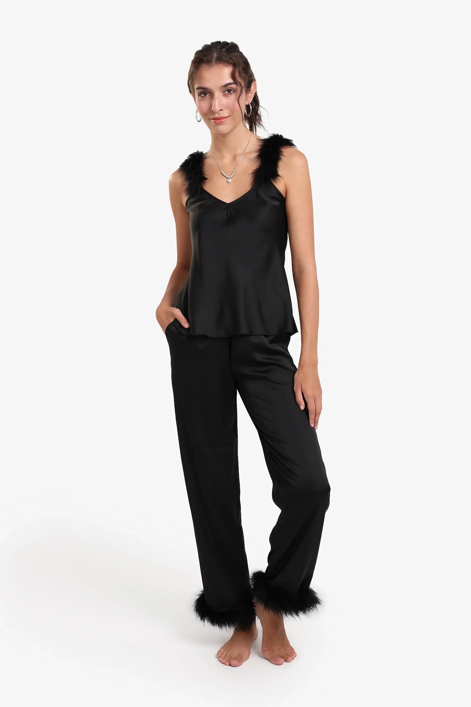 Feather Trim Pyjama Set