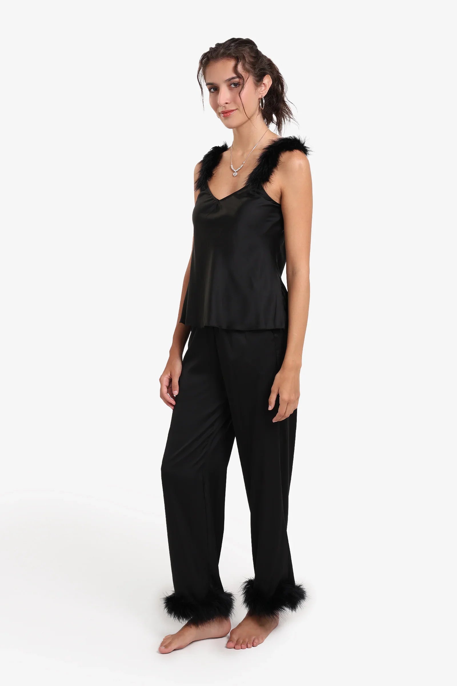 Feather Trim Pyjama Set