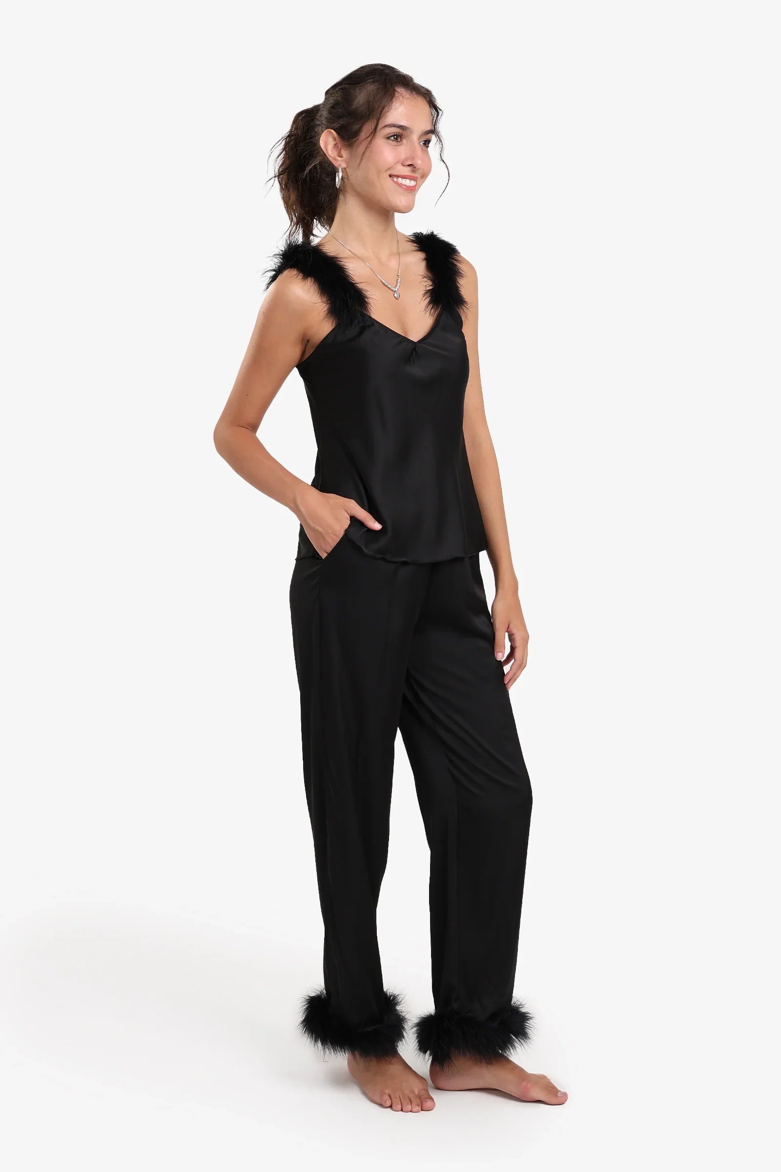 Feather Trim Pyjama Set