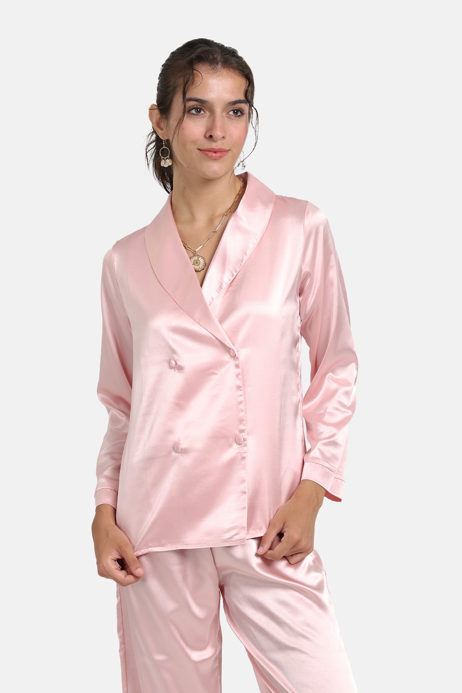 Double-Breasted Satin Pyjama Set