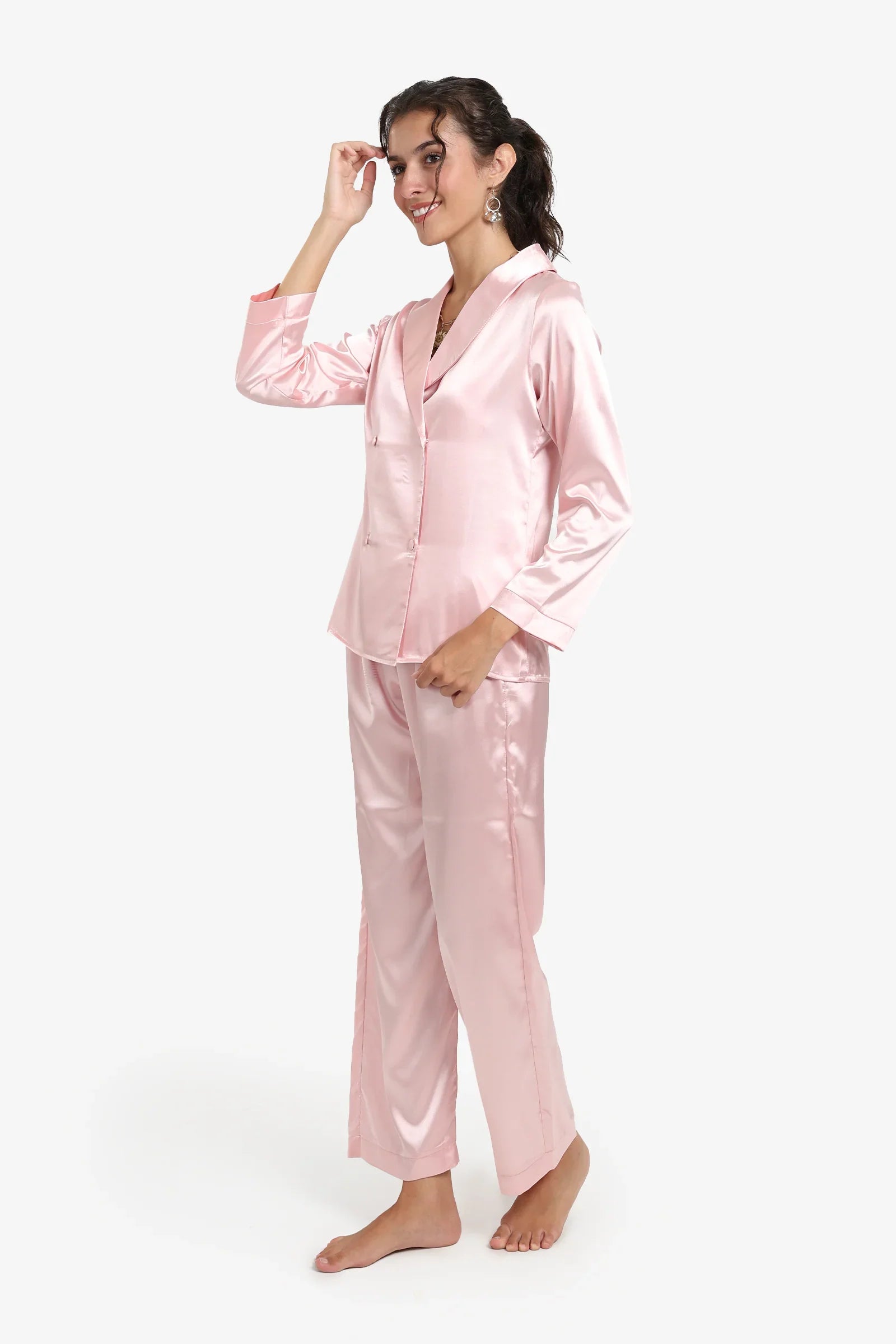 Double-Breasted Satin Pyjama Set