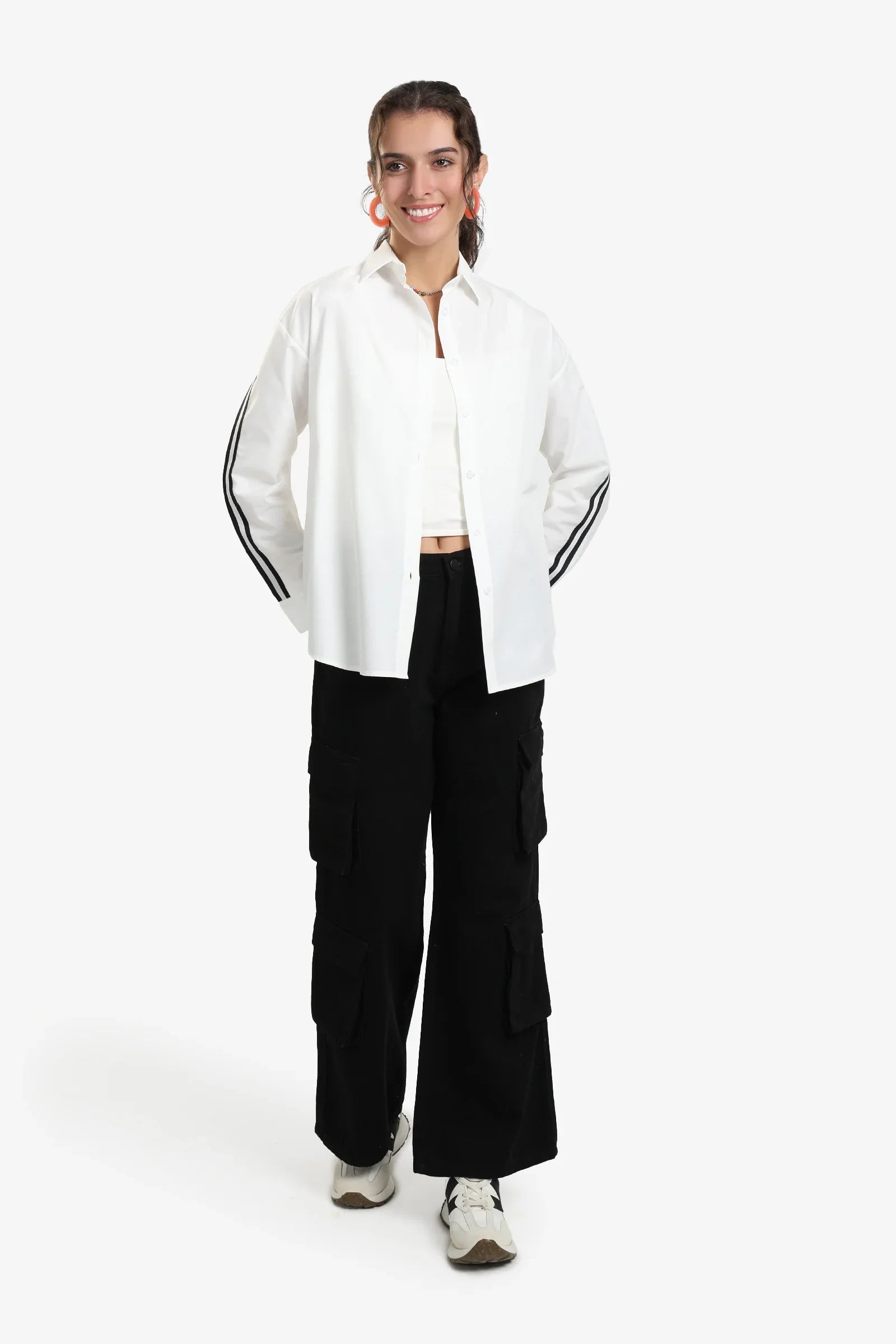 Shirt with Striped Black Sleeves