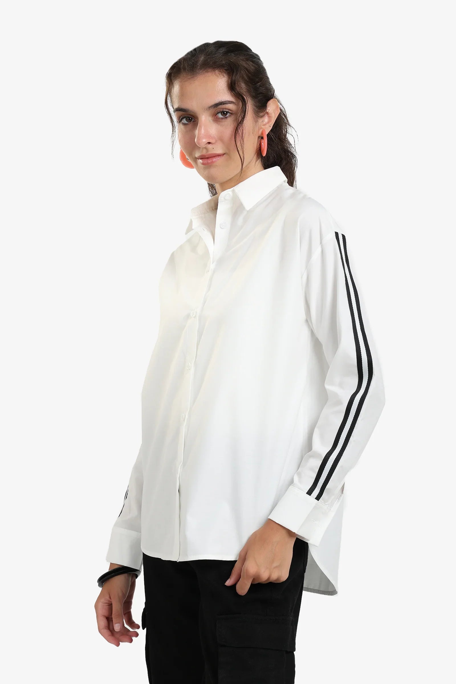 Shirt with Striped Black Sleeves