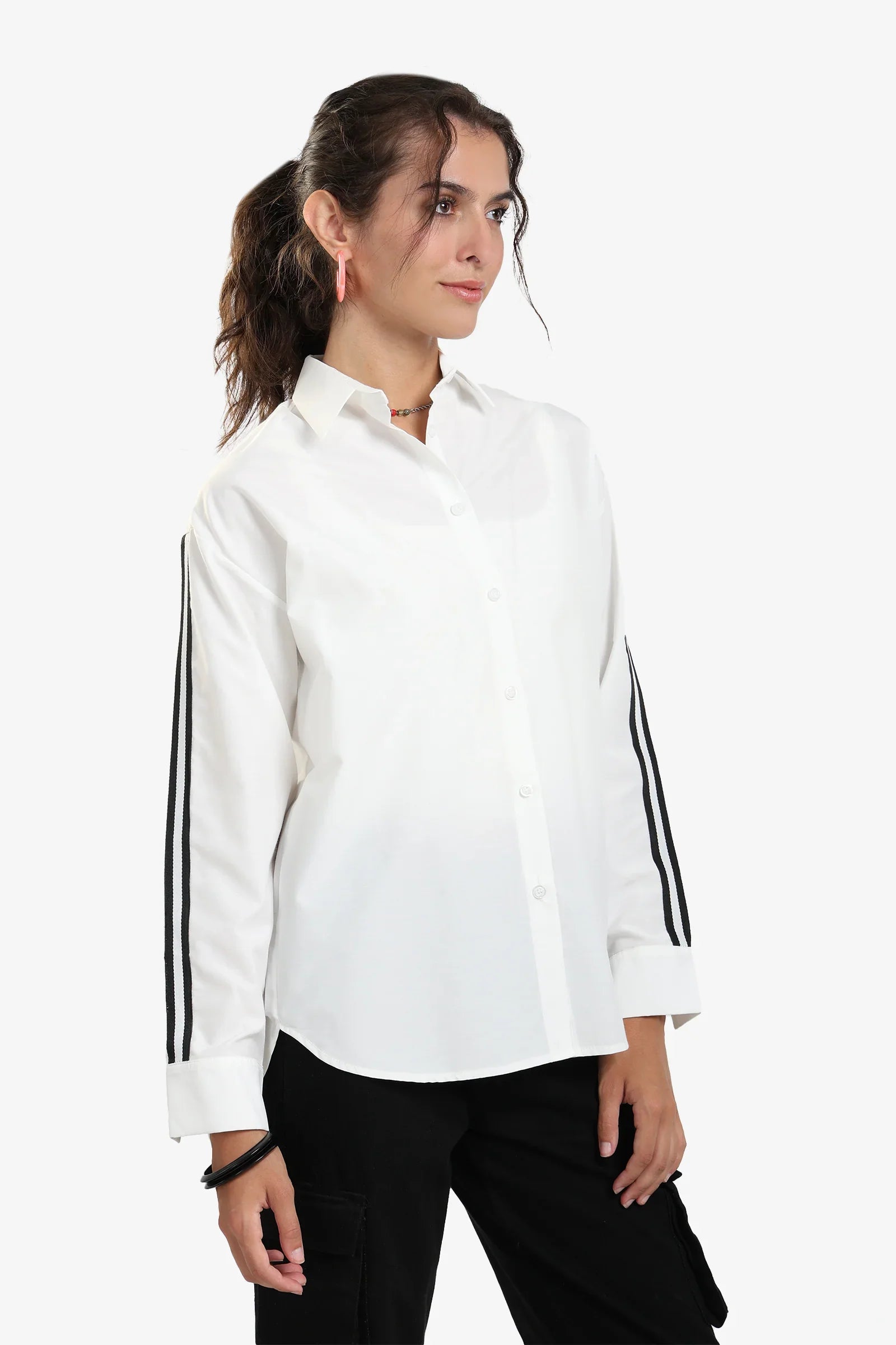 Shirt with Striped Black Sleeves