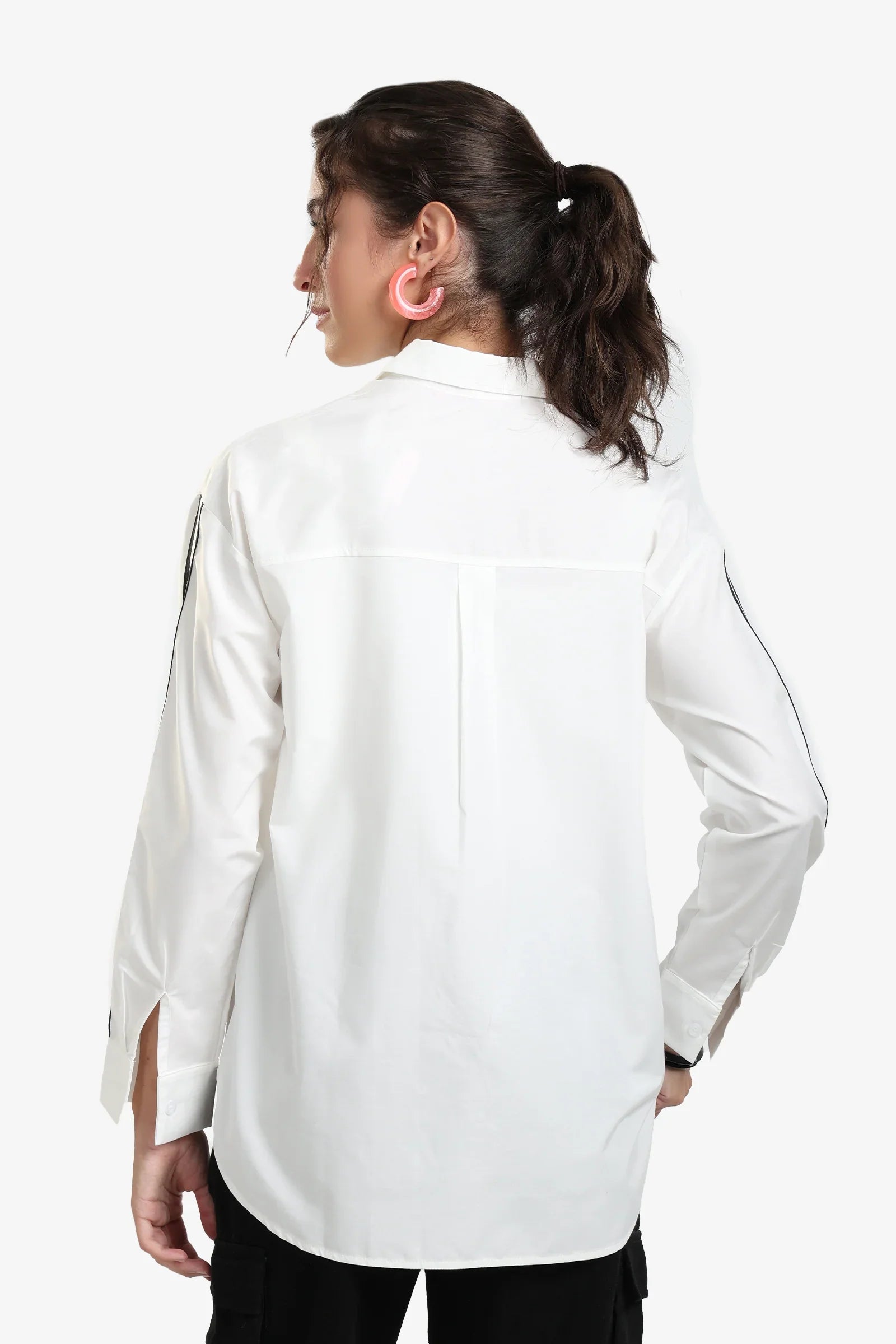 Shirt with Striped Black Sleeves