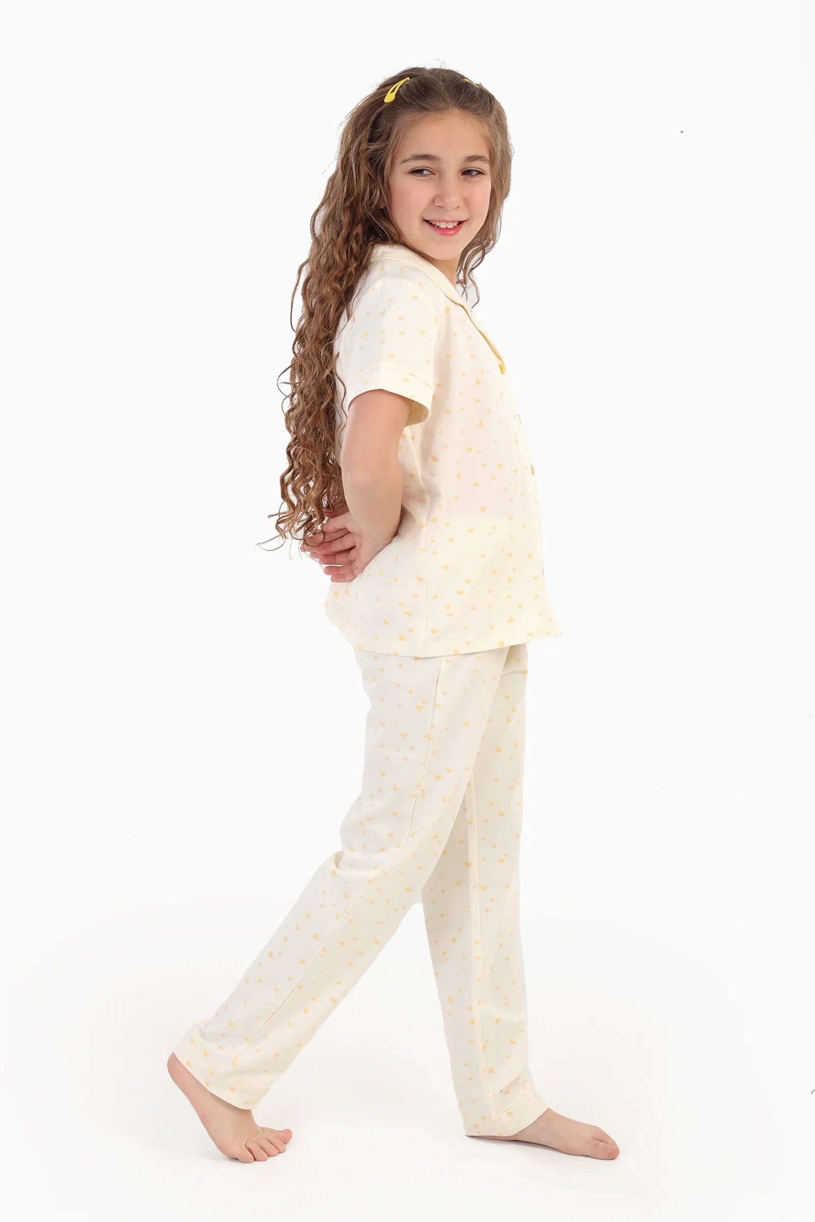 Girly Yellow Hearts Print Pyjama
