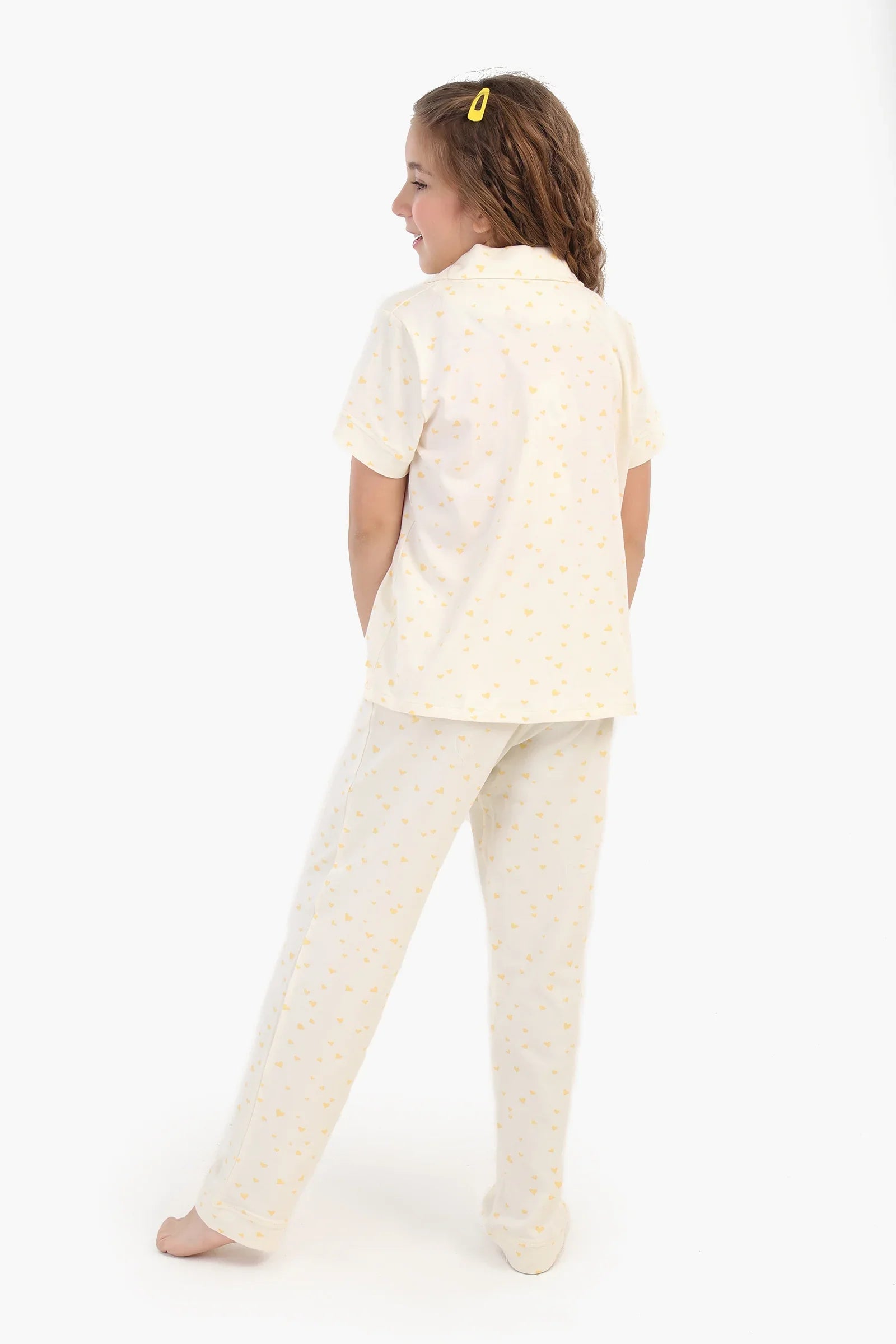 Girly Yellow Hearts Print Pyjama