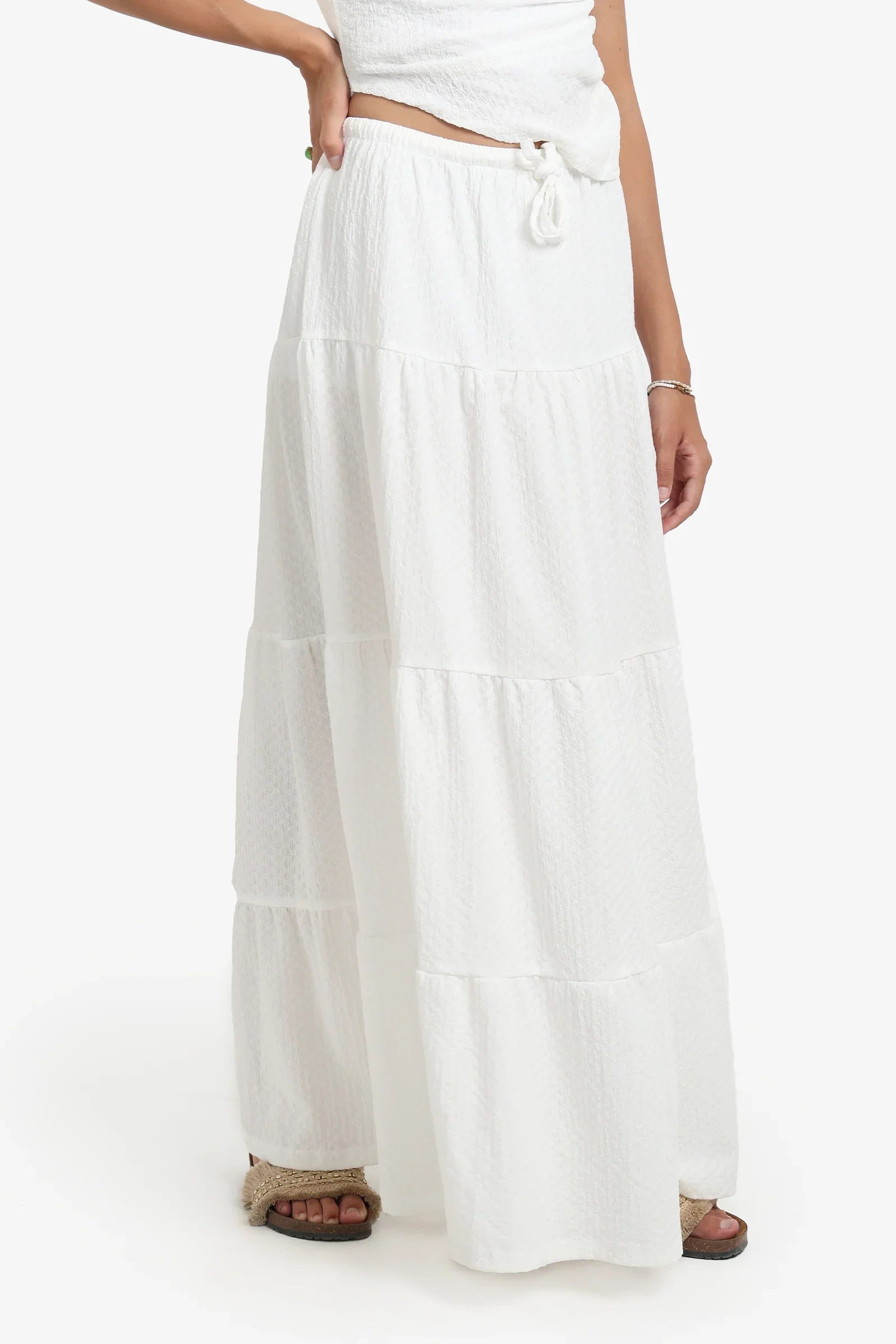 White Maxi Tiered Skirt