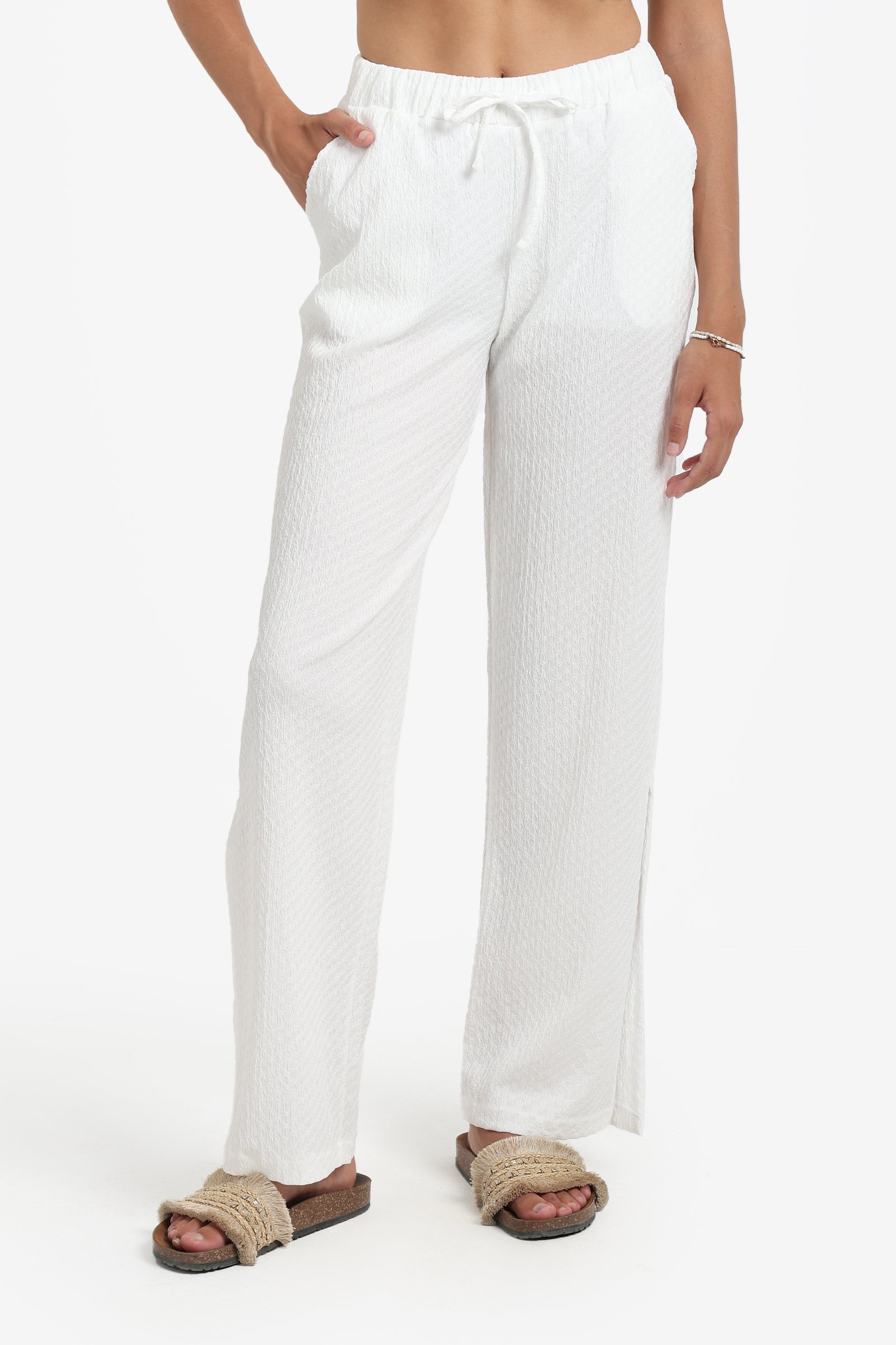 White Self Patterned Pants