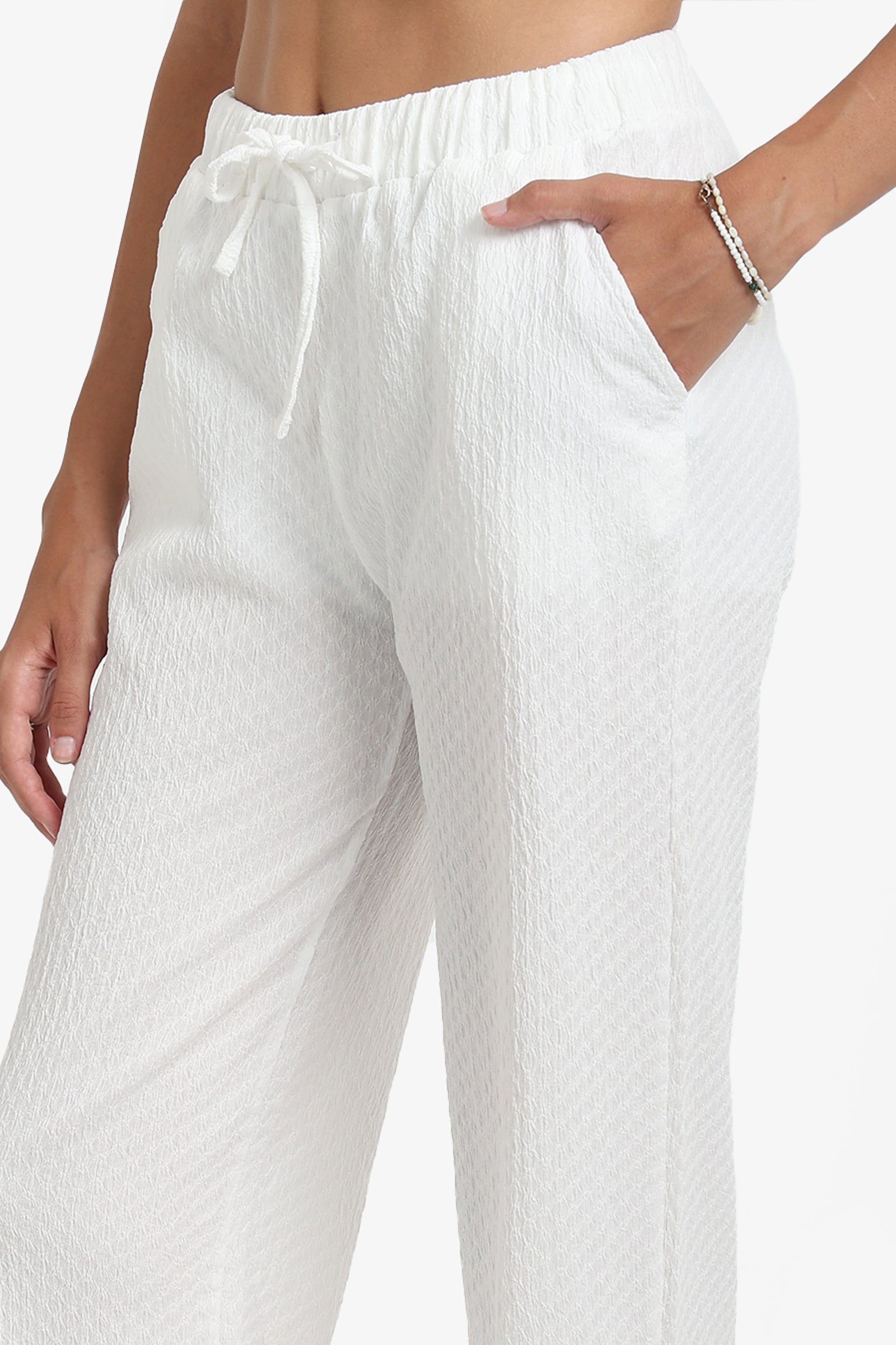 White Self Patterned Pants