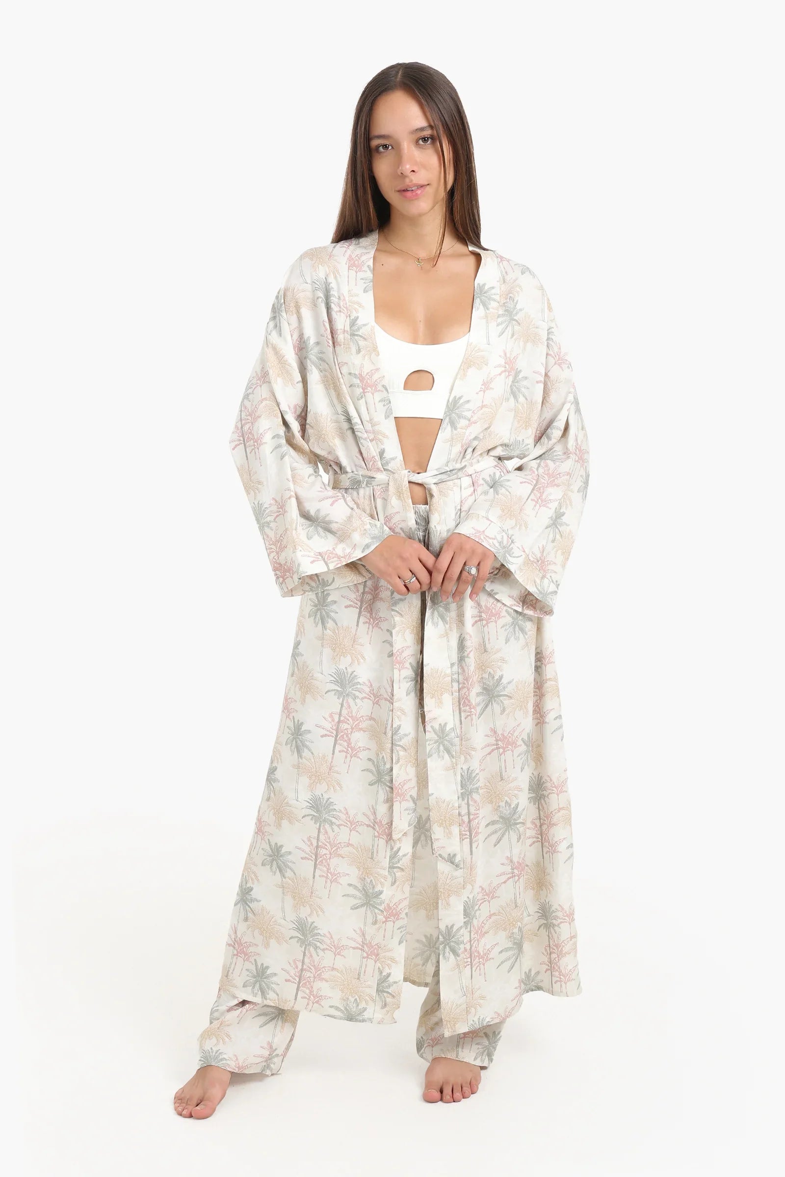 Palm Printed Long Robe
