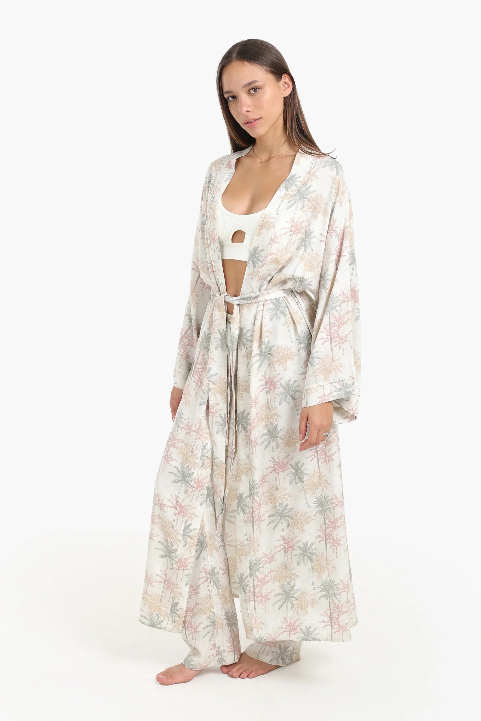 Palm Printed Long Robe