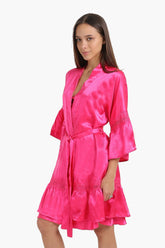 Fuchsia Satin Robe with Ruffles