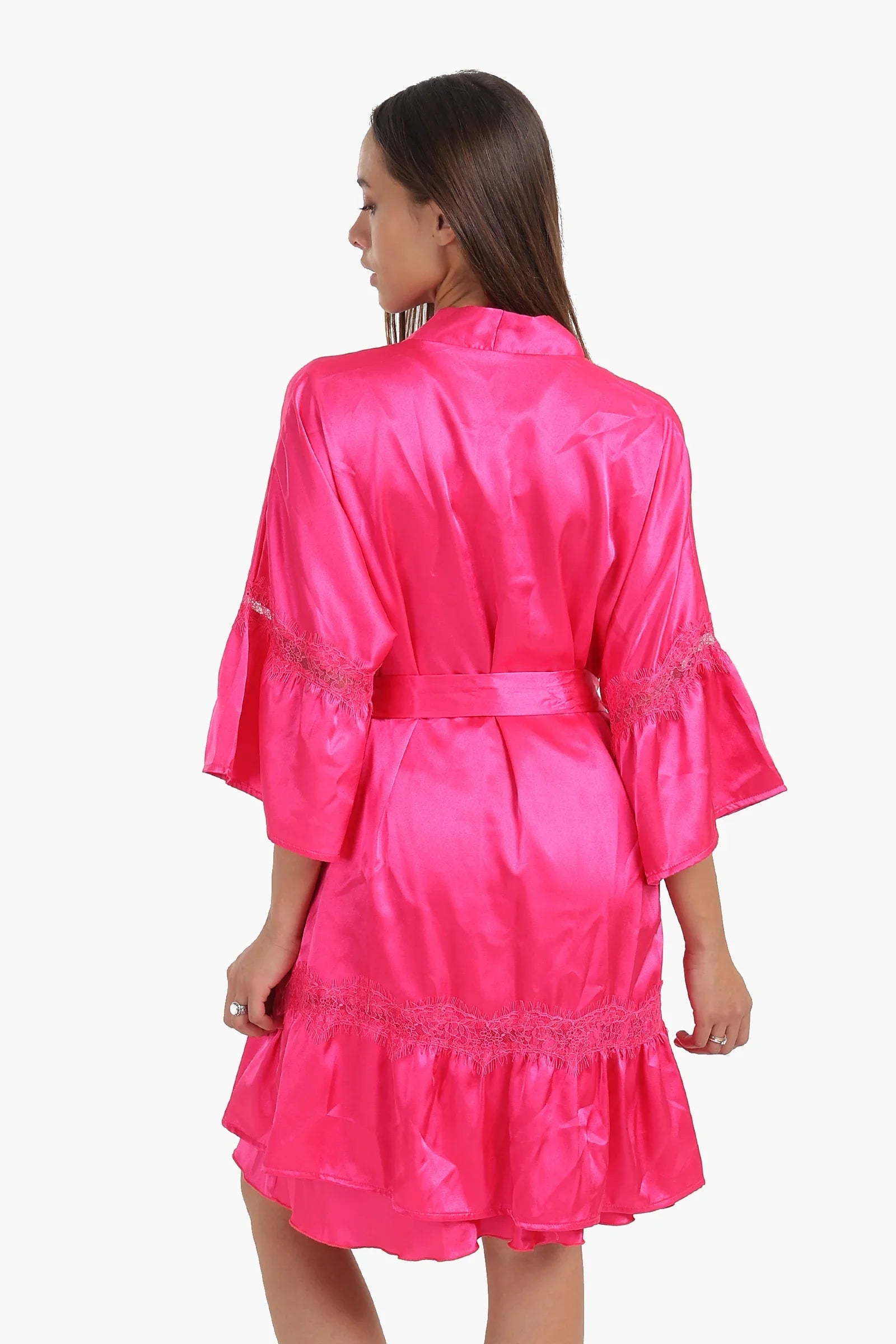 Fuchsia Satin Robe with Ruffles