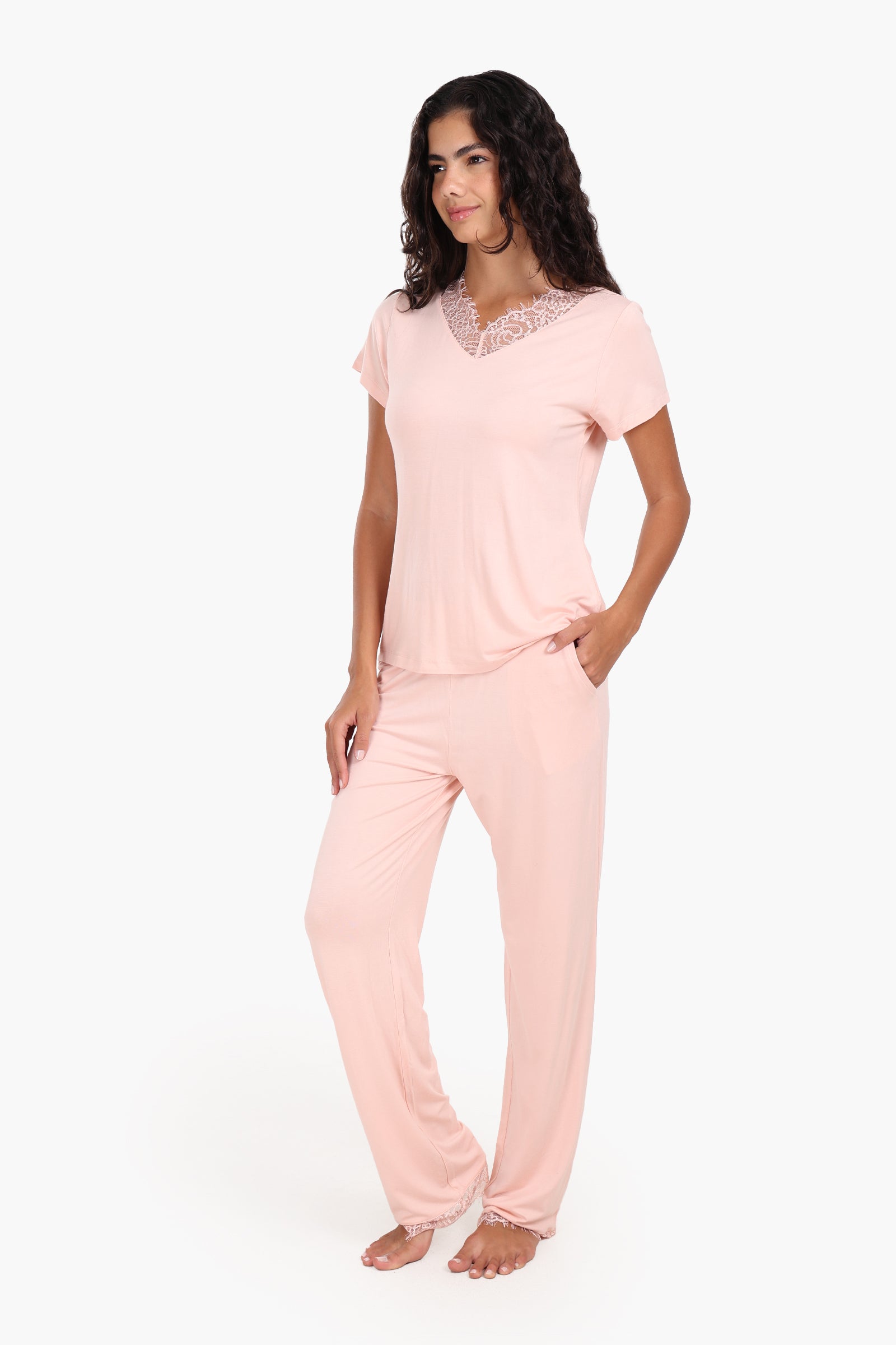 Pyjama Set with Lace Edges