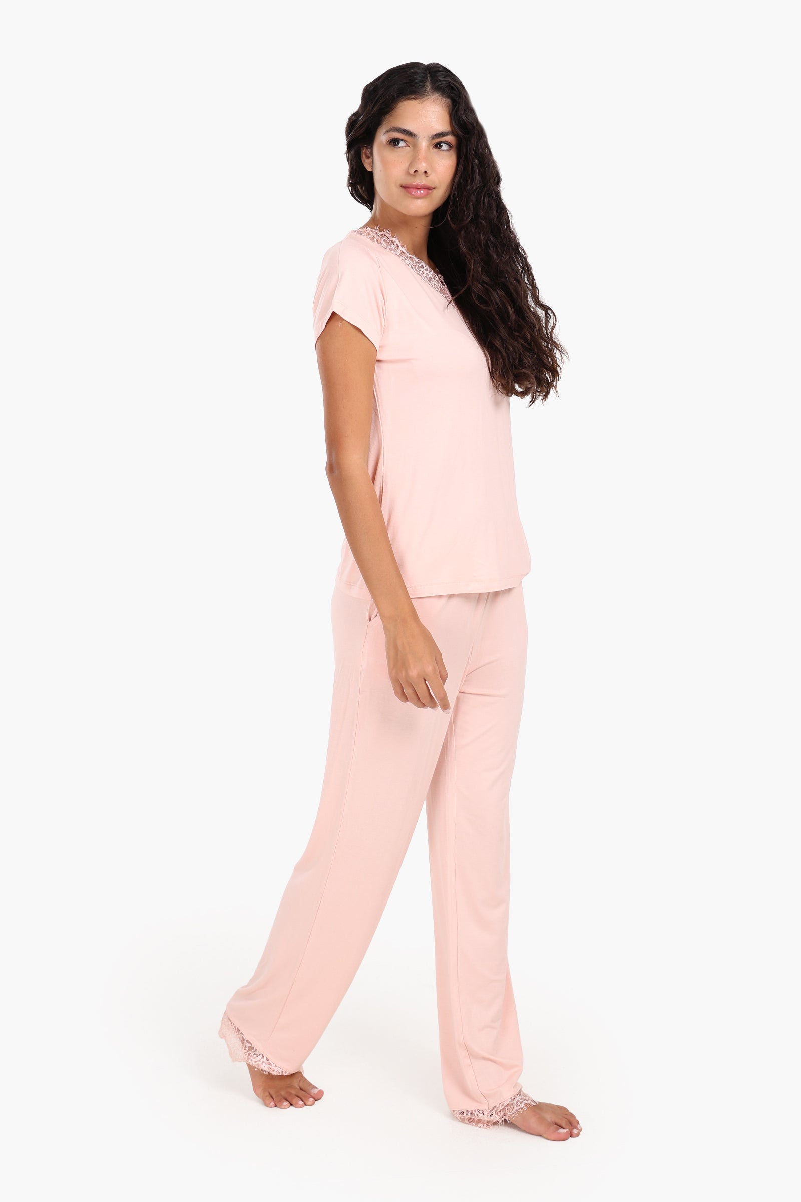 Pyjama Set with Lace Edges