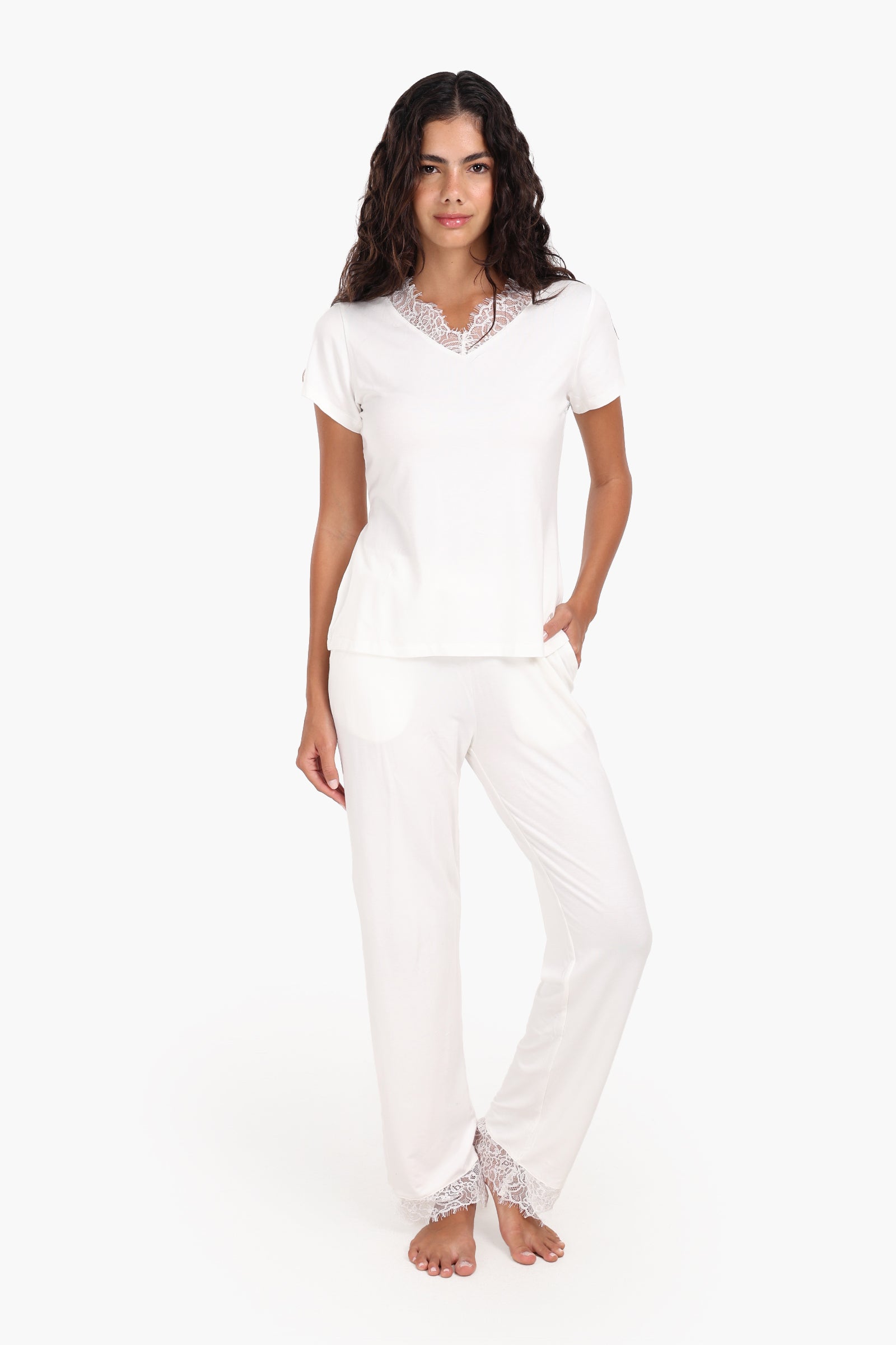 Pyjama Set with Lace Edges