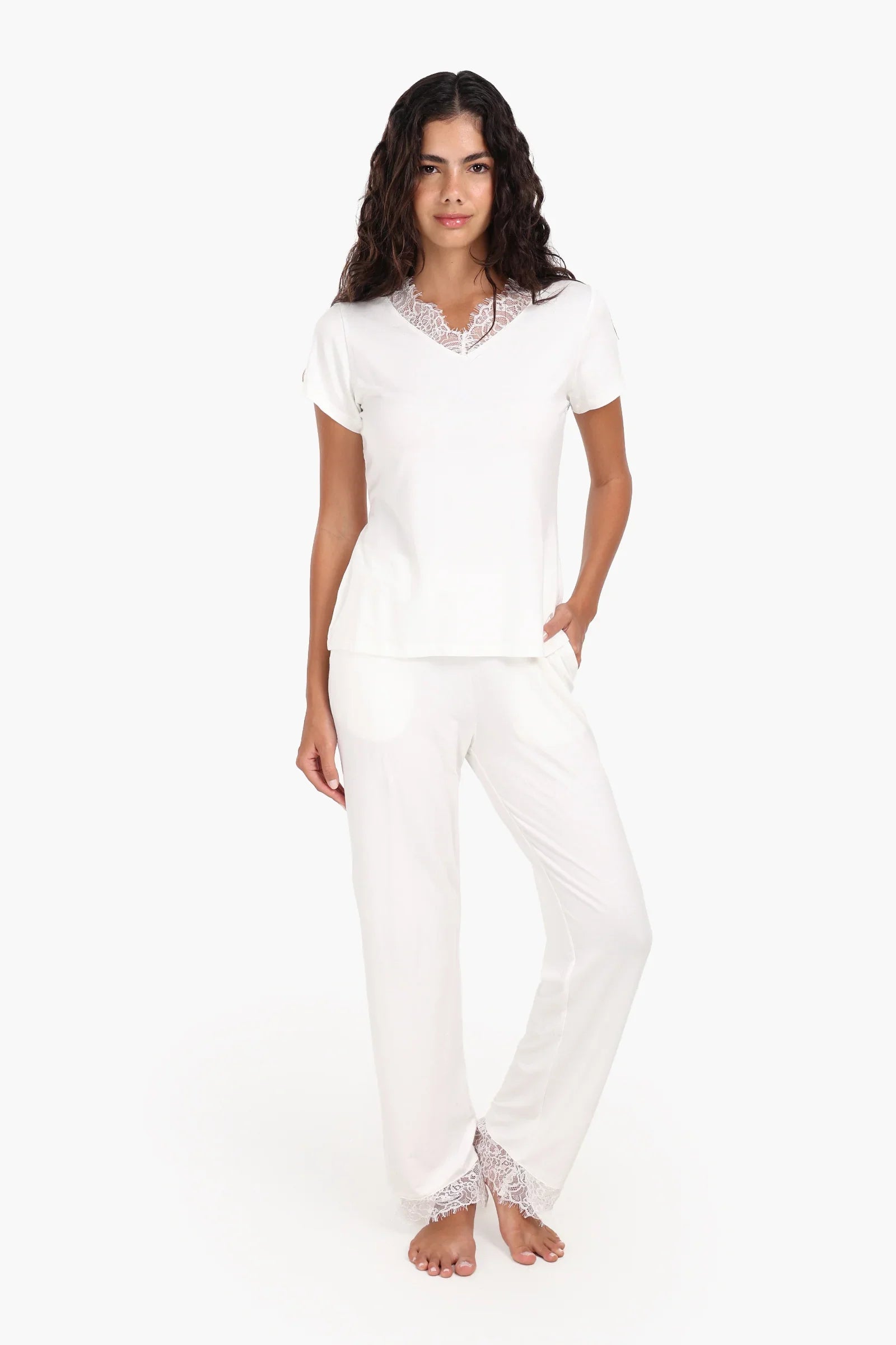 Pyjama Set with Lace Edges