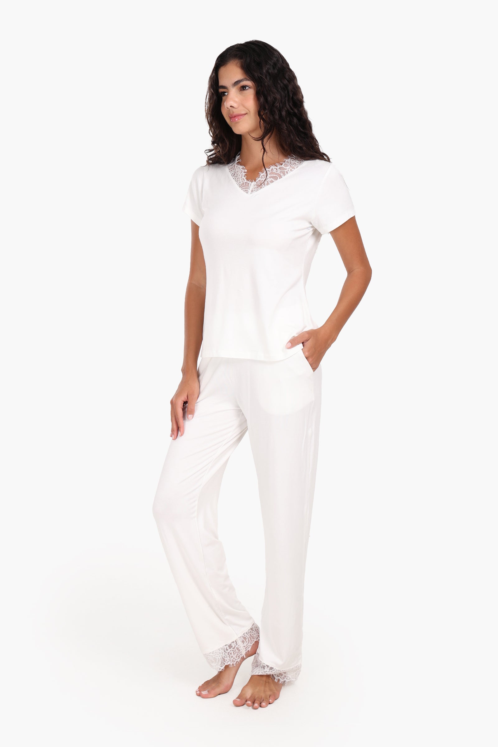 Pyjama Set with Lace Edges