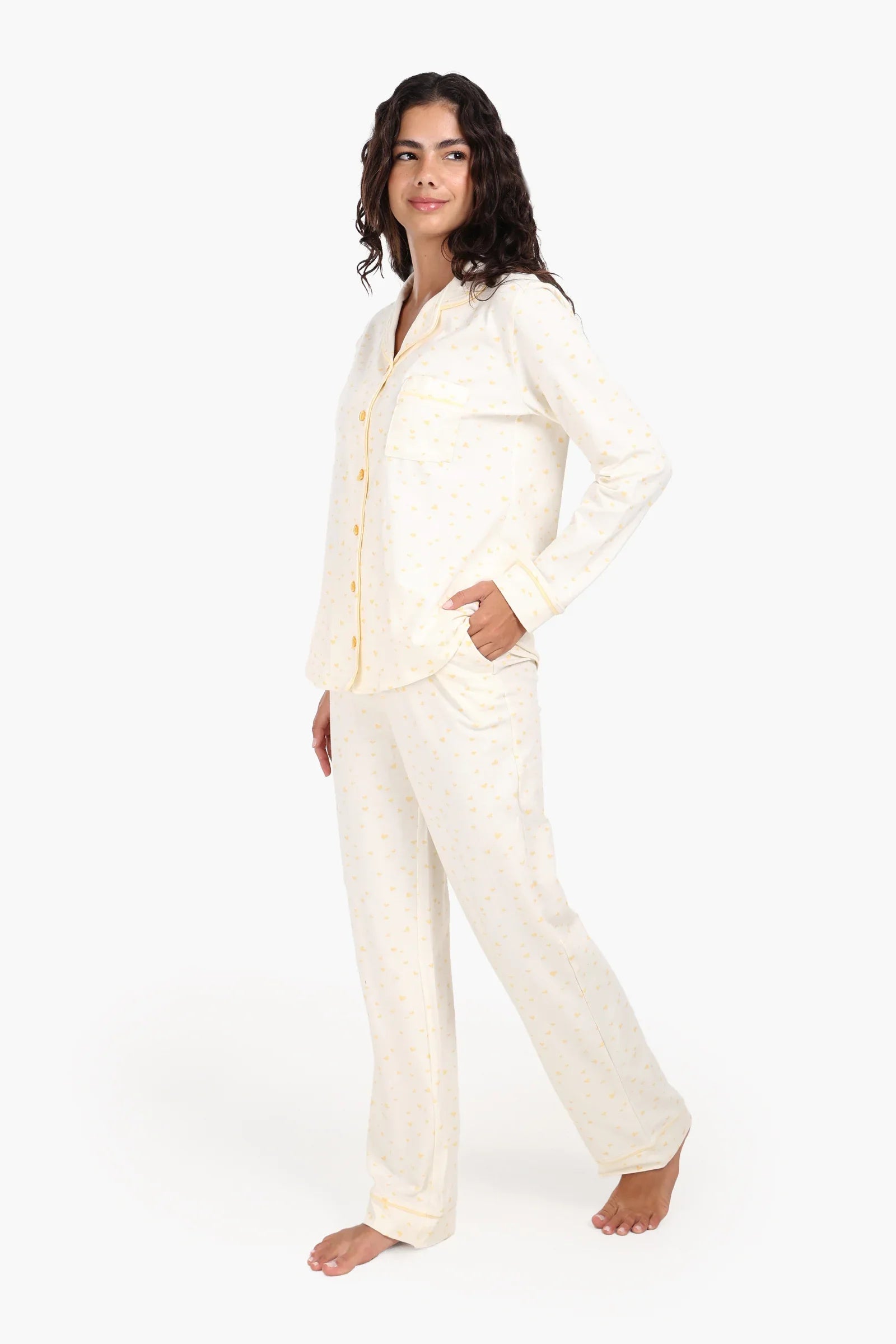 Yellow Hearts Cotton Pyjama Set