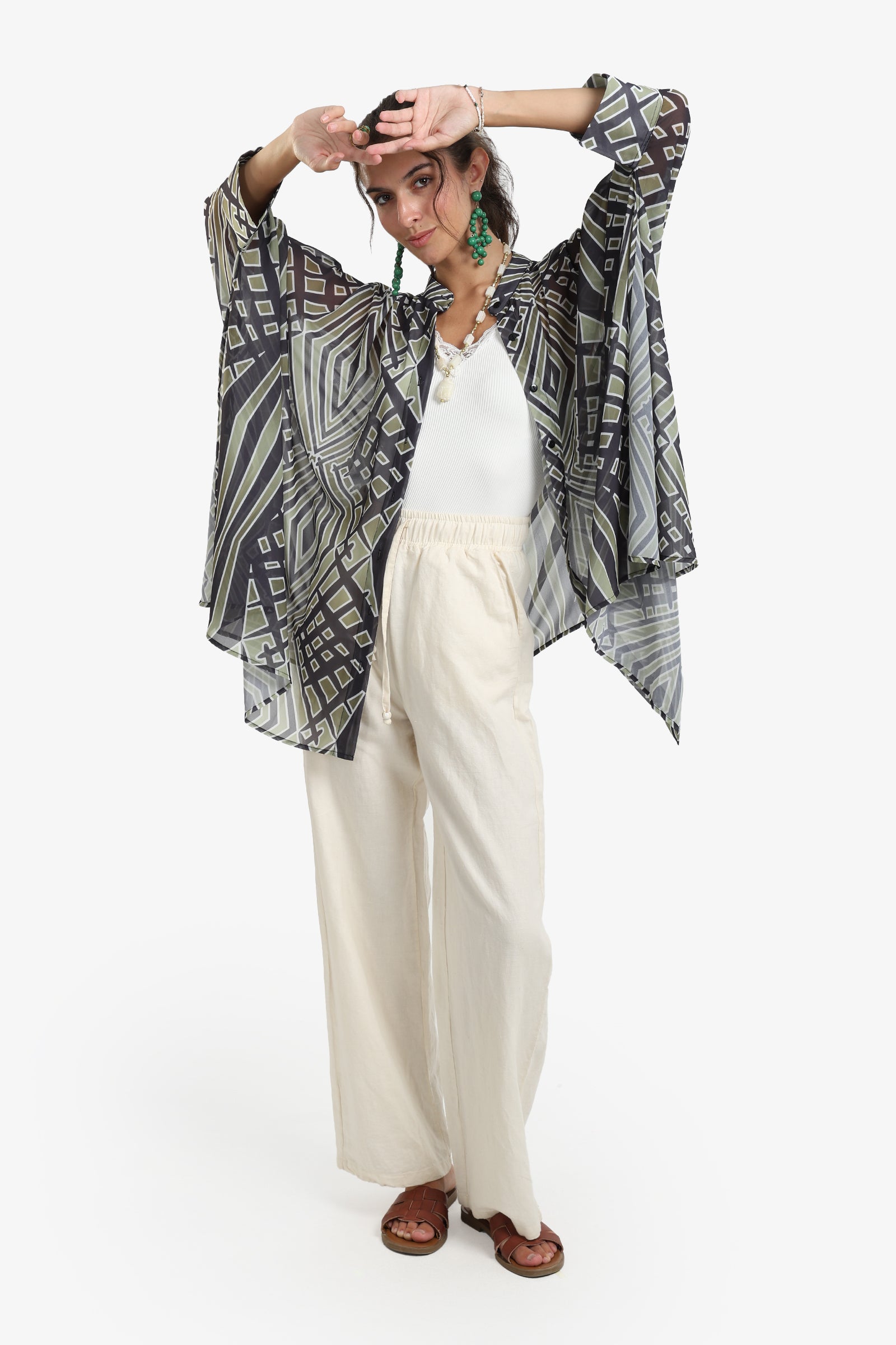 Chiffon Printed Shirt Poncho
