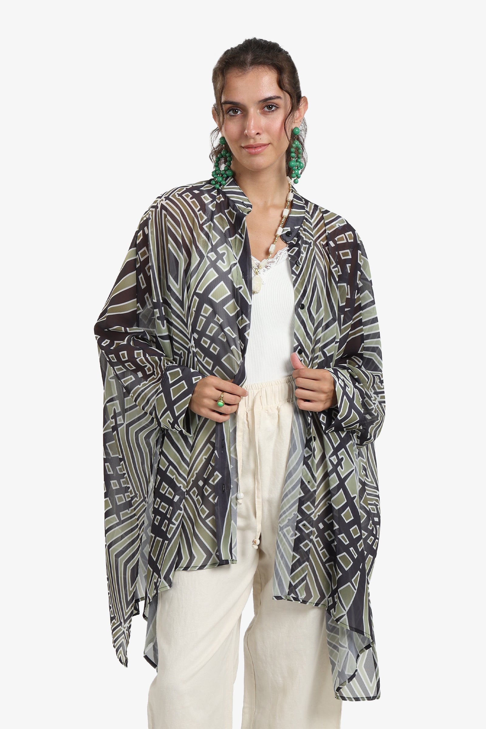 Chiffon Printed Shirt Poncho