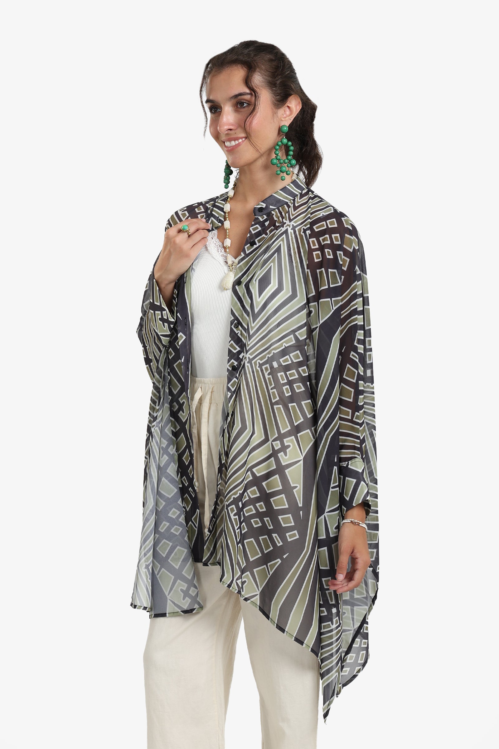 Chiffon Printed Shirt Poncho