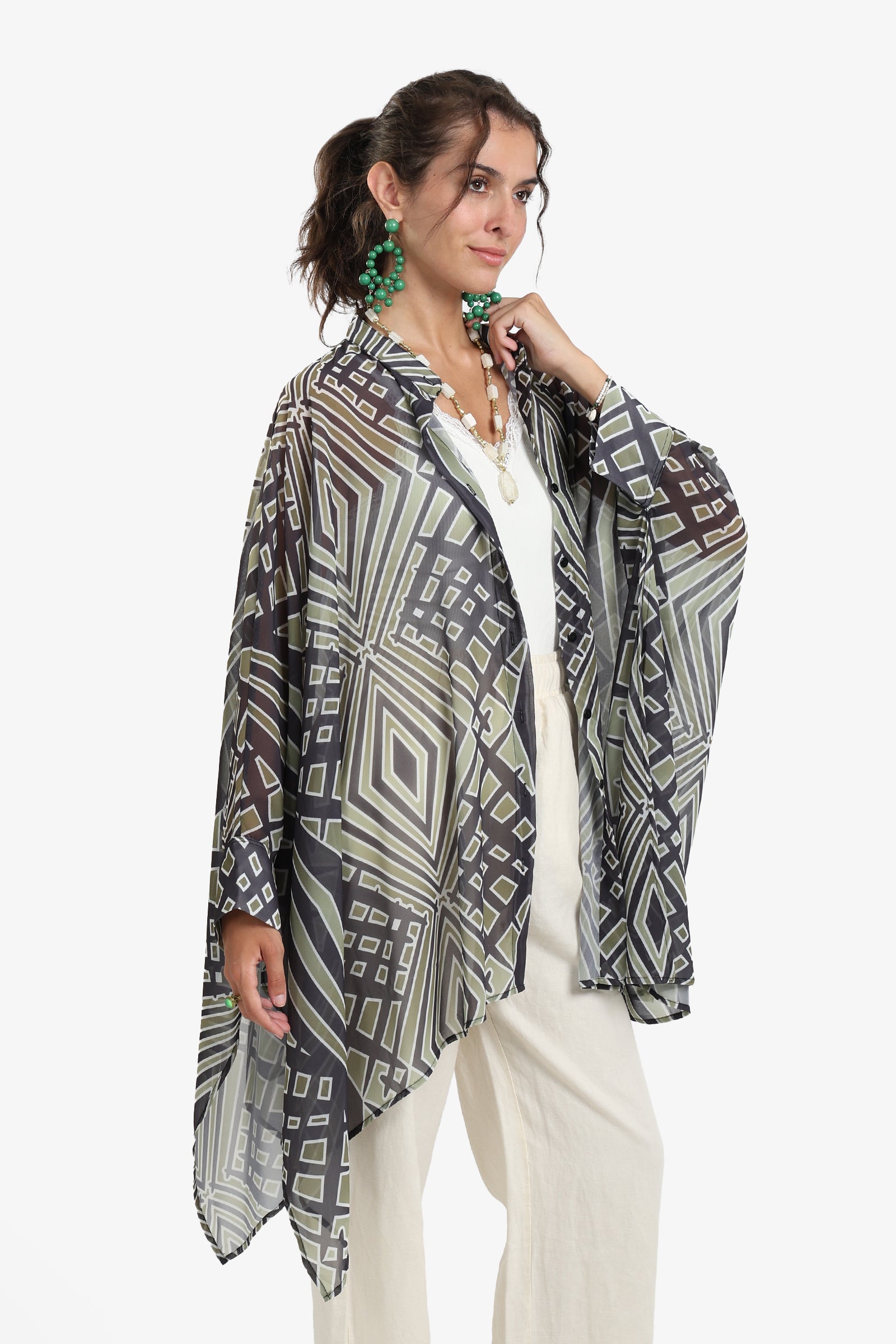 Chiffon Printed Shirt Poncho