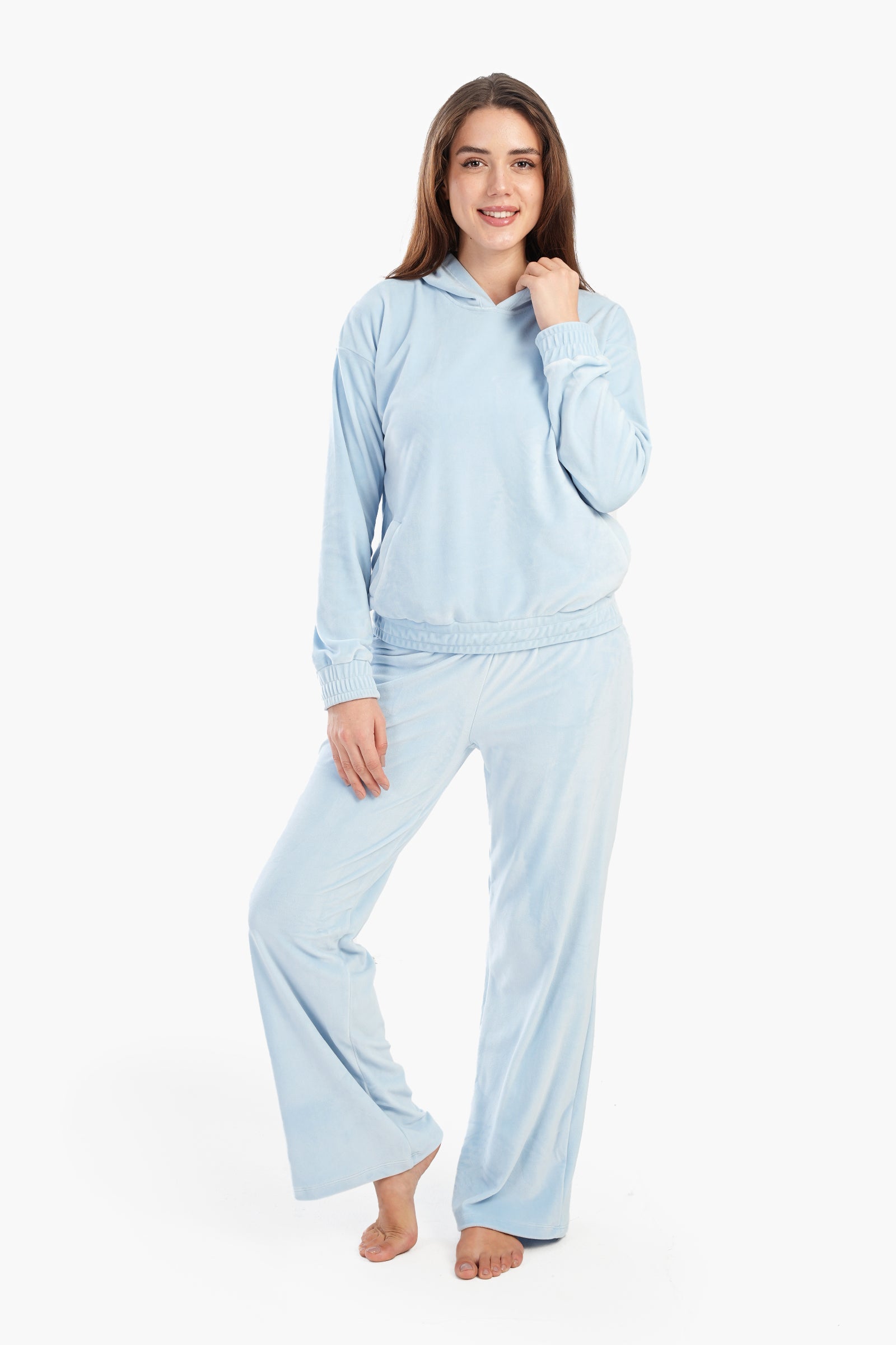 Light Blue Velvet Pyjama Set Carina Wear