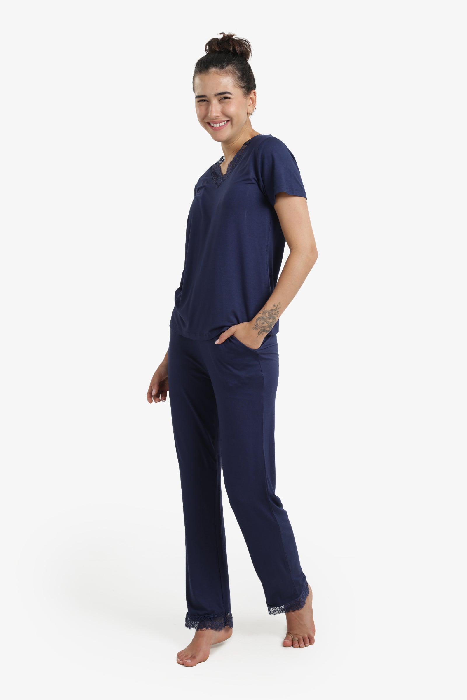 Pyjama Set with Lace Edges